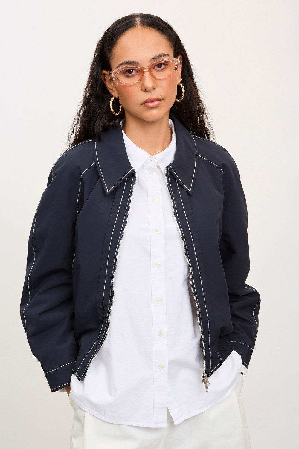 Navy contrast stitch bomber jacket_2