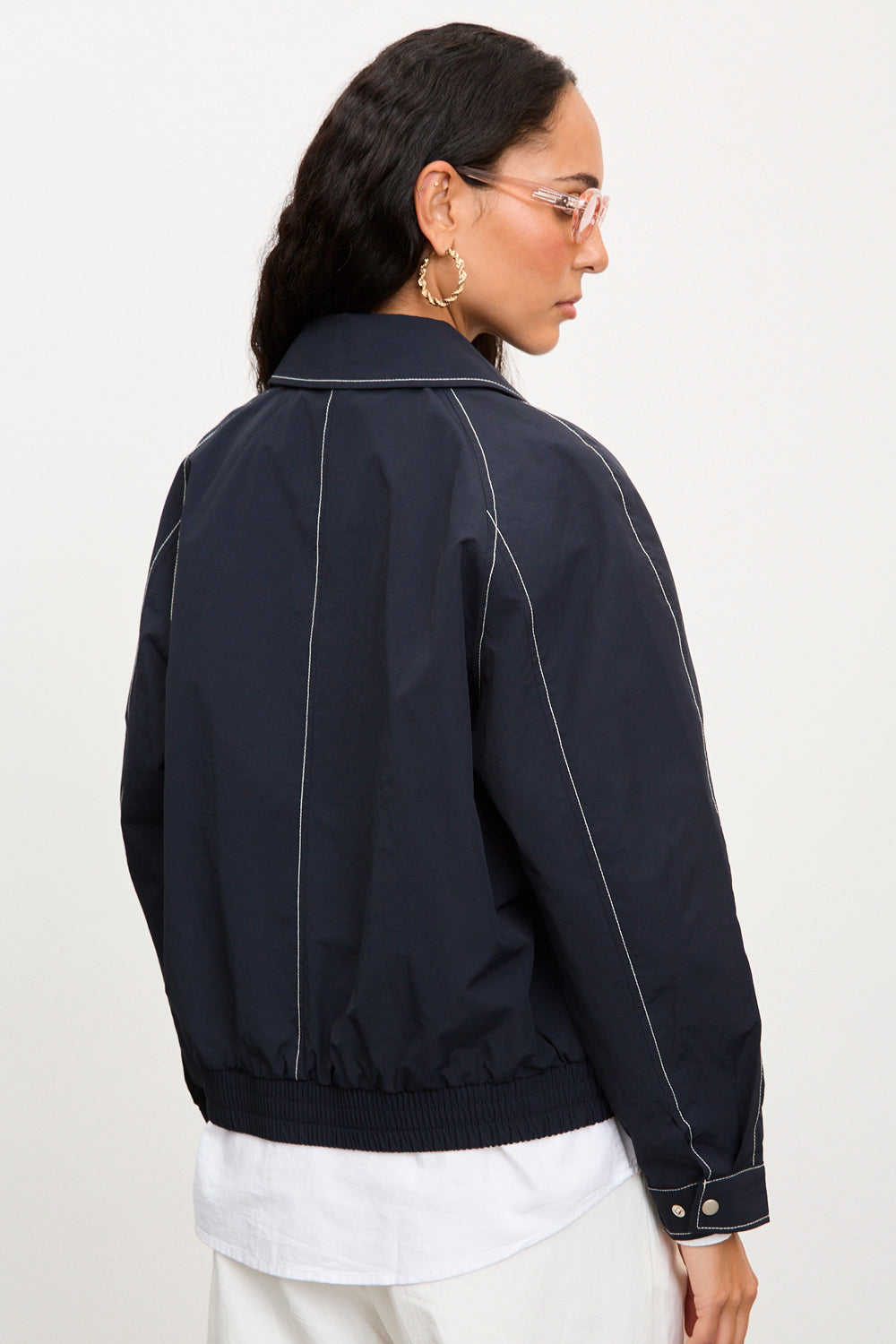 Navy contrast stitch bomber jacket_3