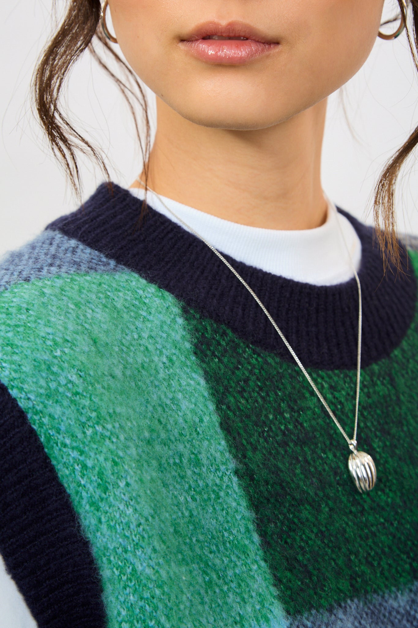 Navy green and light blue block check sweater vest_4