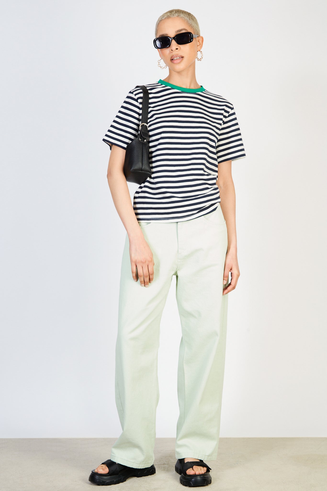 Navy striped green collar tee_4