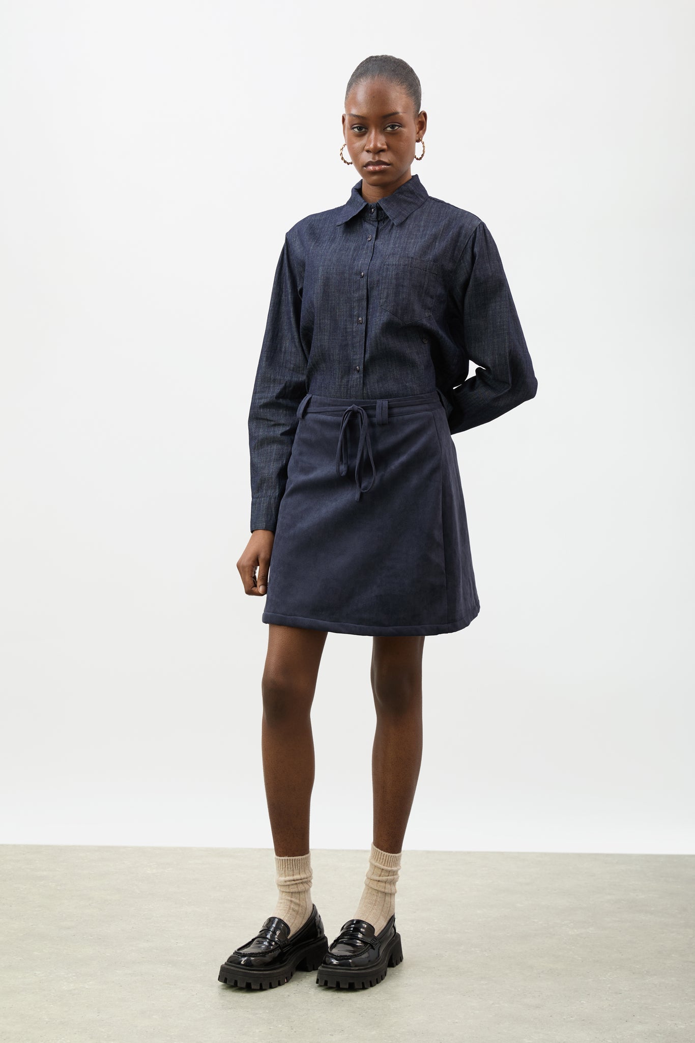 Navy vegan suede mini skirt_4