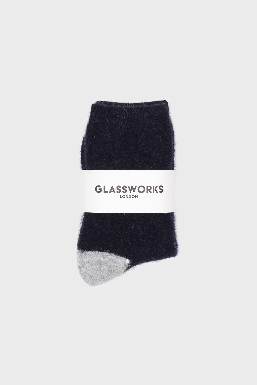 Navy and grey furry color block angora socks_4