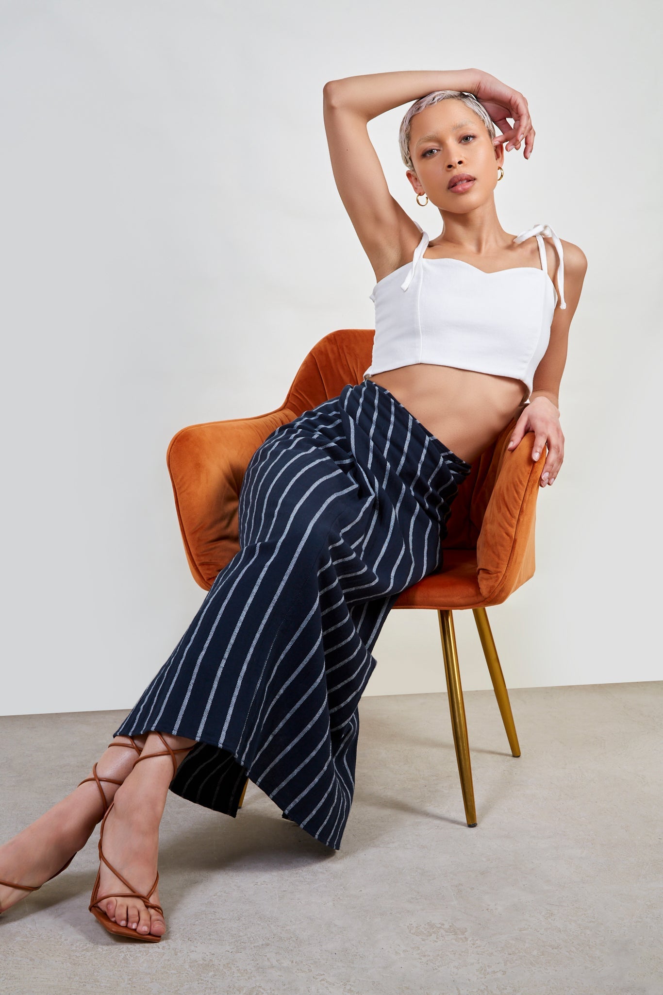 Navy and thick white stripe wrap skirt_5