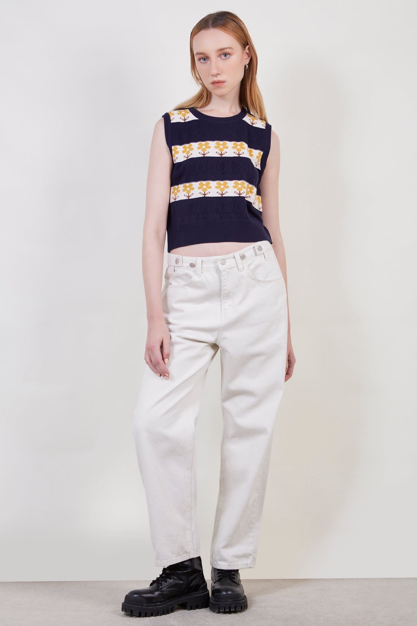 Navy and yellow bold floral sweater vest_3