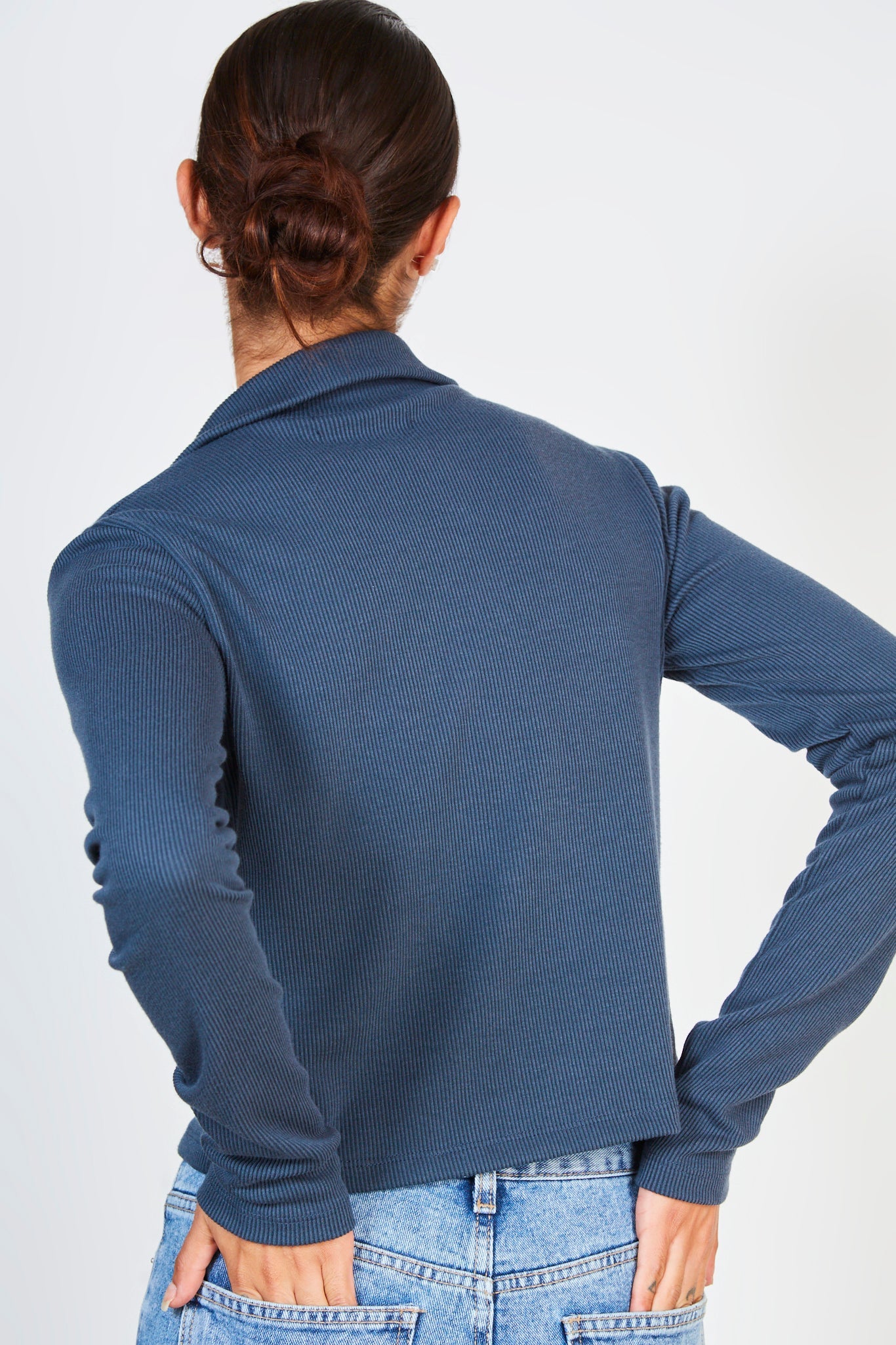 Navy blue ribbed zip top_2