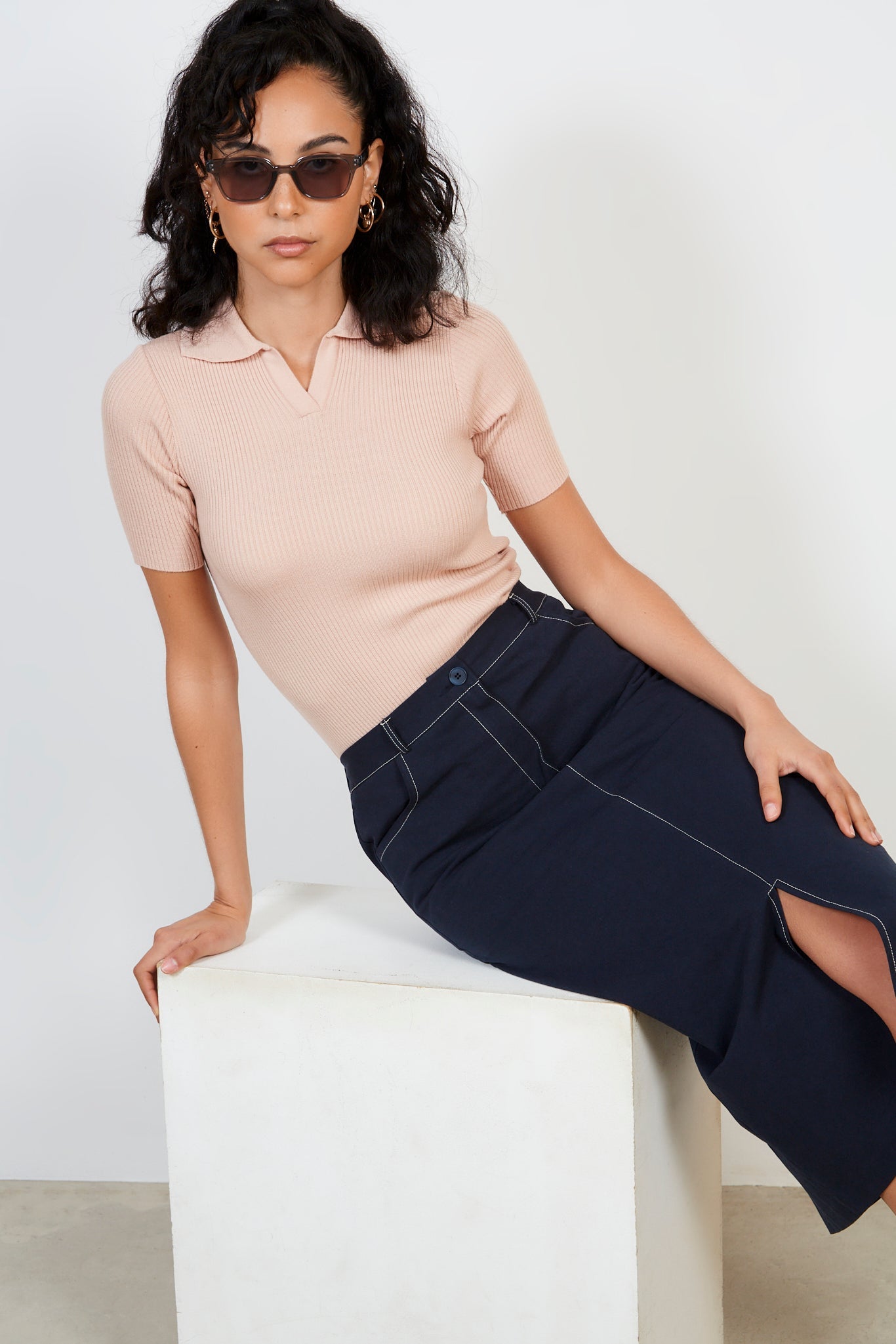 Navy contrast stitch skirt_2