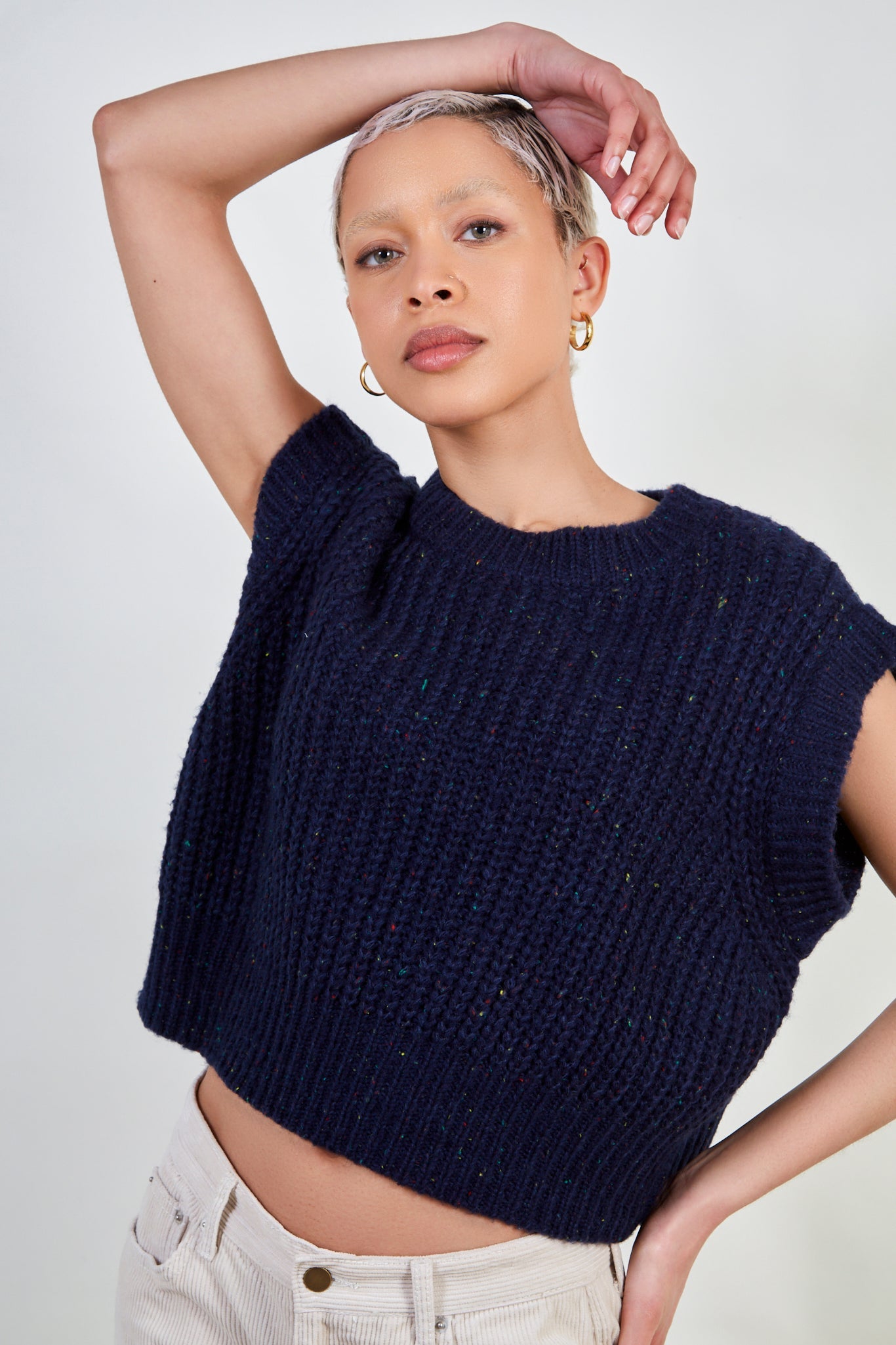 Navy flecked ribbed sweater vest_1