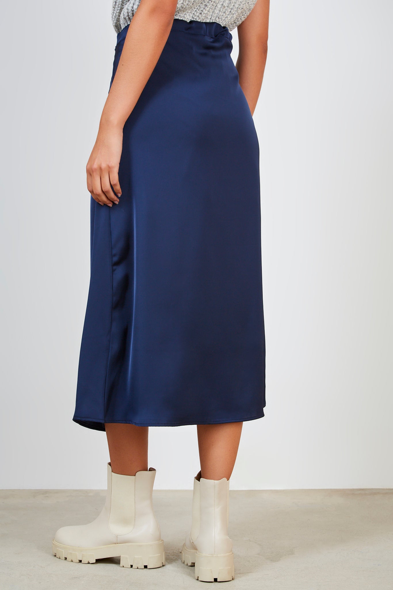 Navy silky tie waist skirt_2