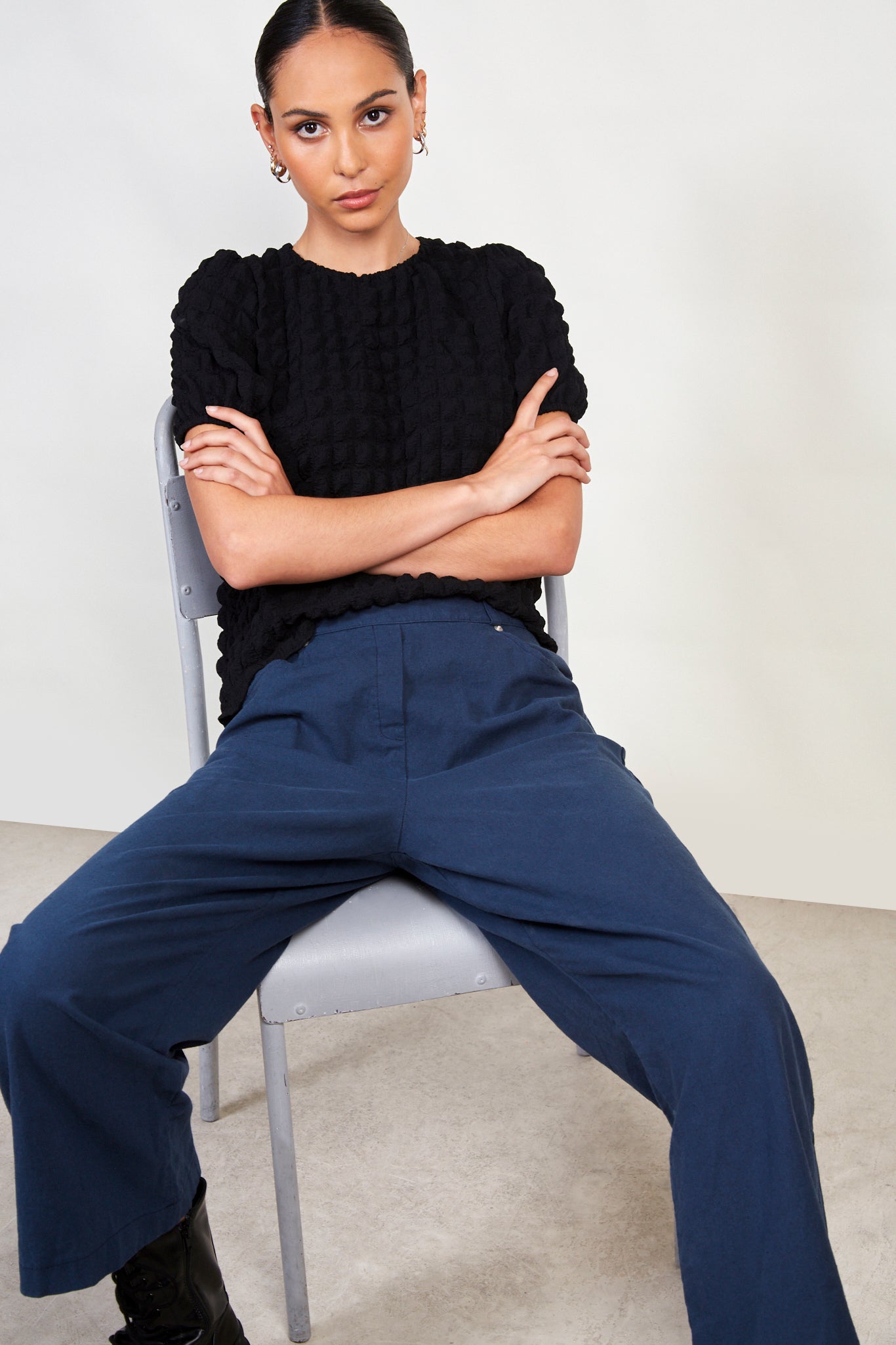 Navy wide leg pocket trousers_4