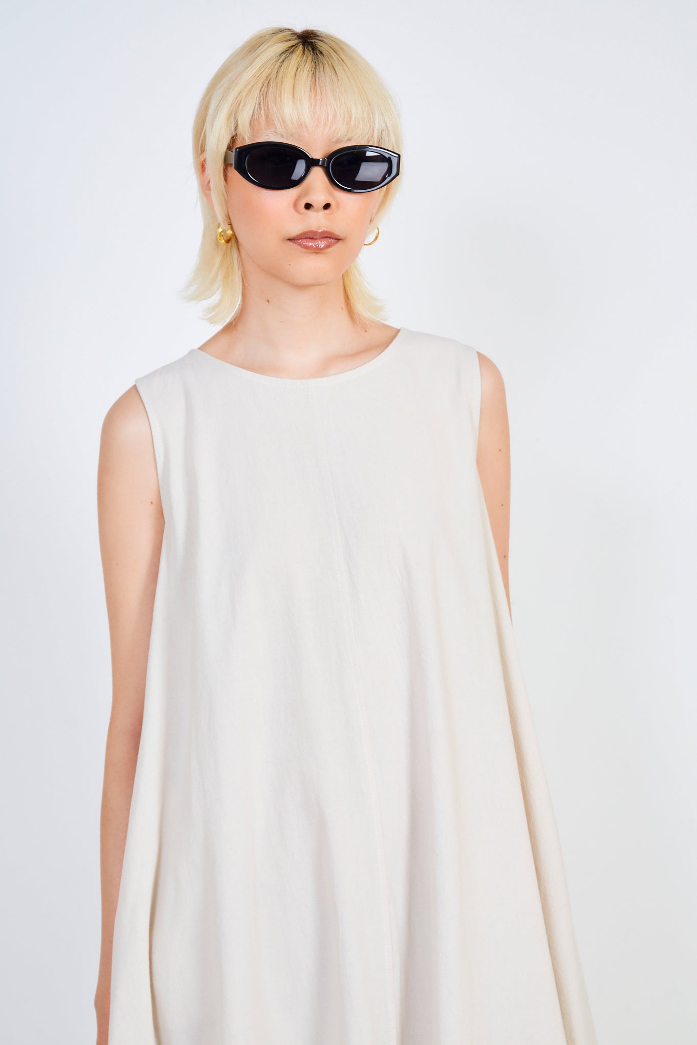 Oatmeal linen blend tank midi dress_3