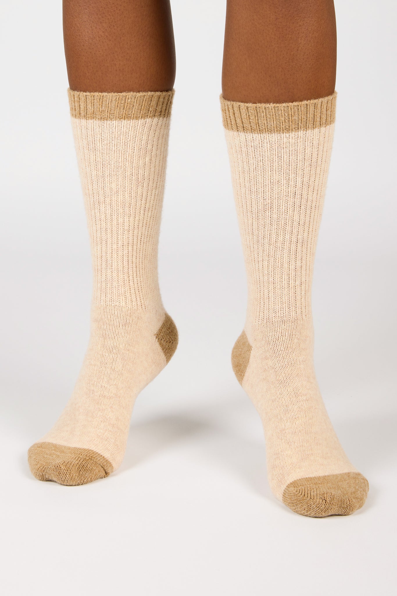 Oatmeal and beige contrast trim cashmere blend socks_4