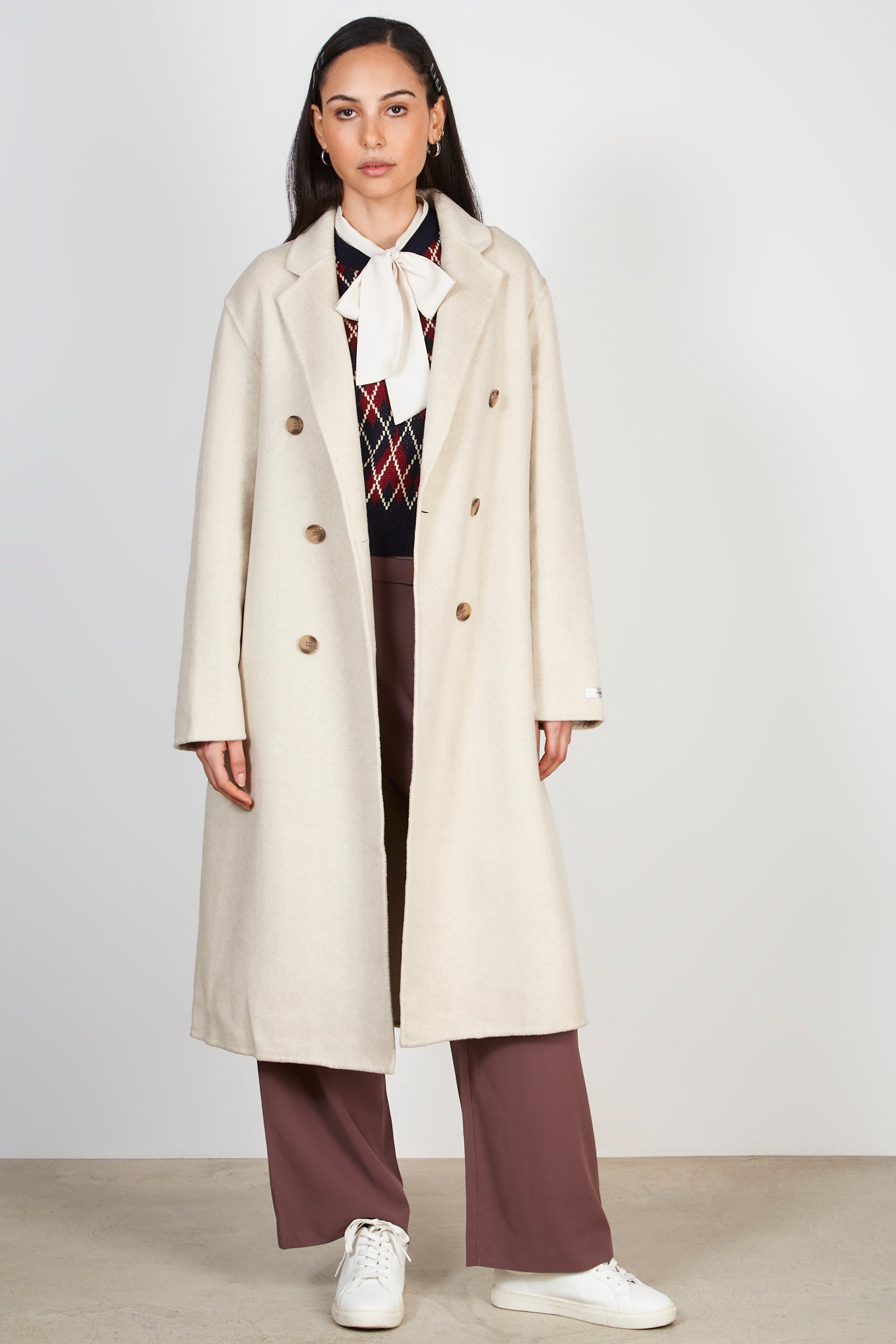 Oatmeal double breasted wool blend coat_3