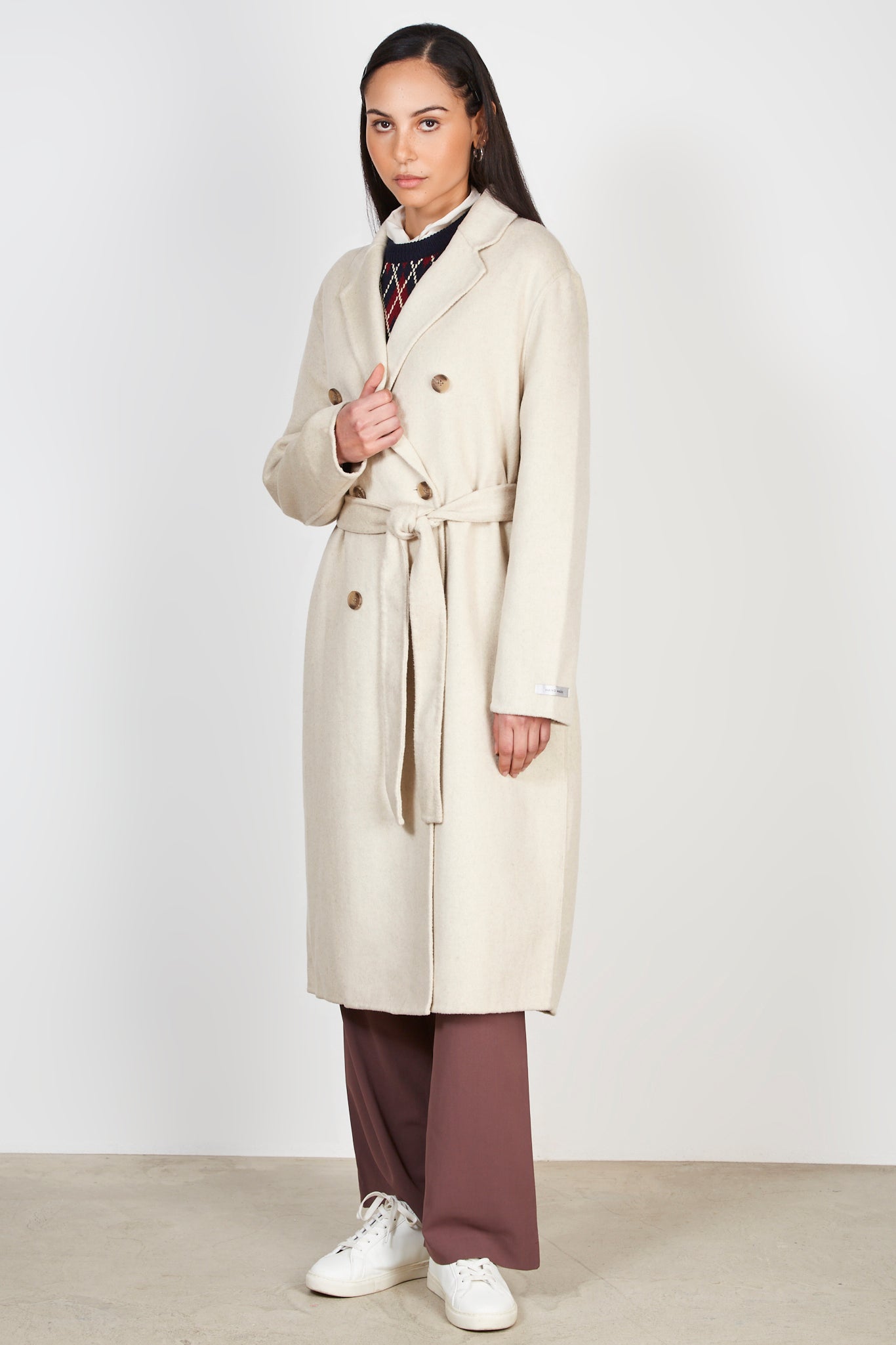 Oatmeal double breasted wool blend coat_1