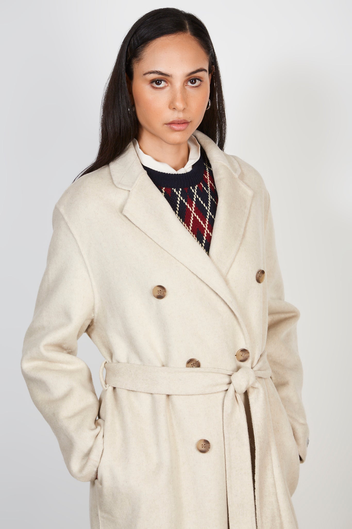 Oatmeal double breasted wool blend coat_6