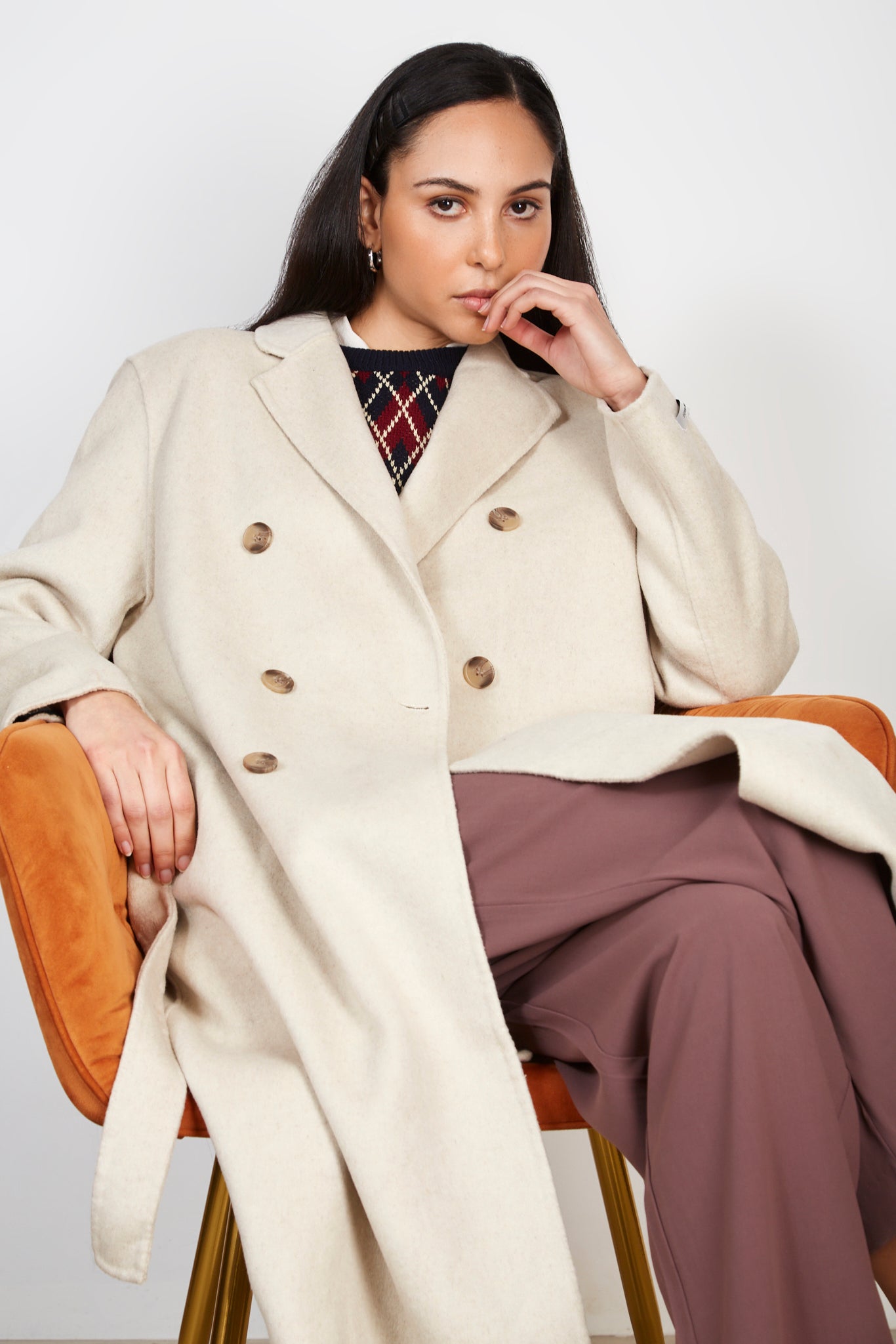 Oatmeal double breasted wool blend coat_5