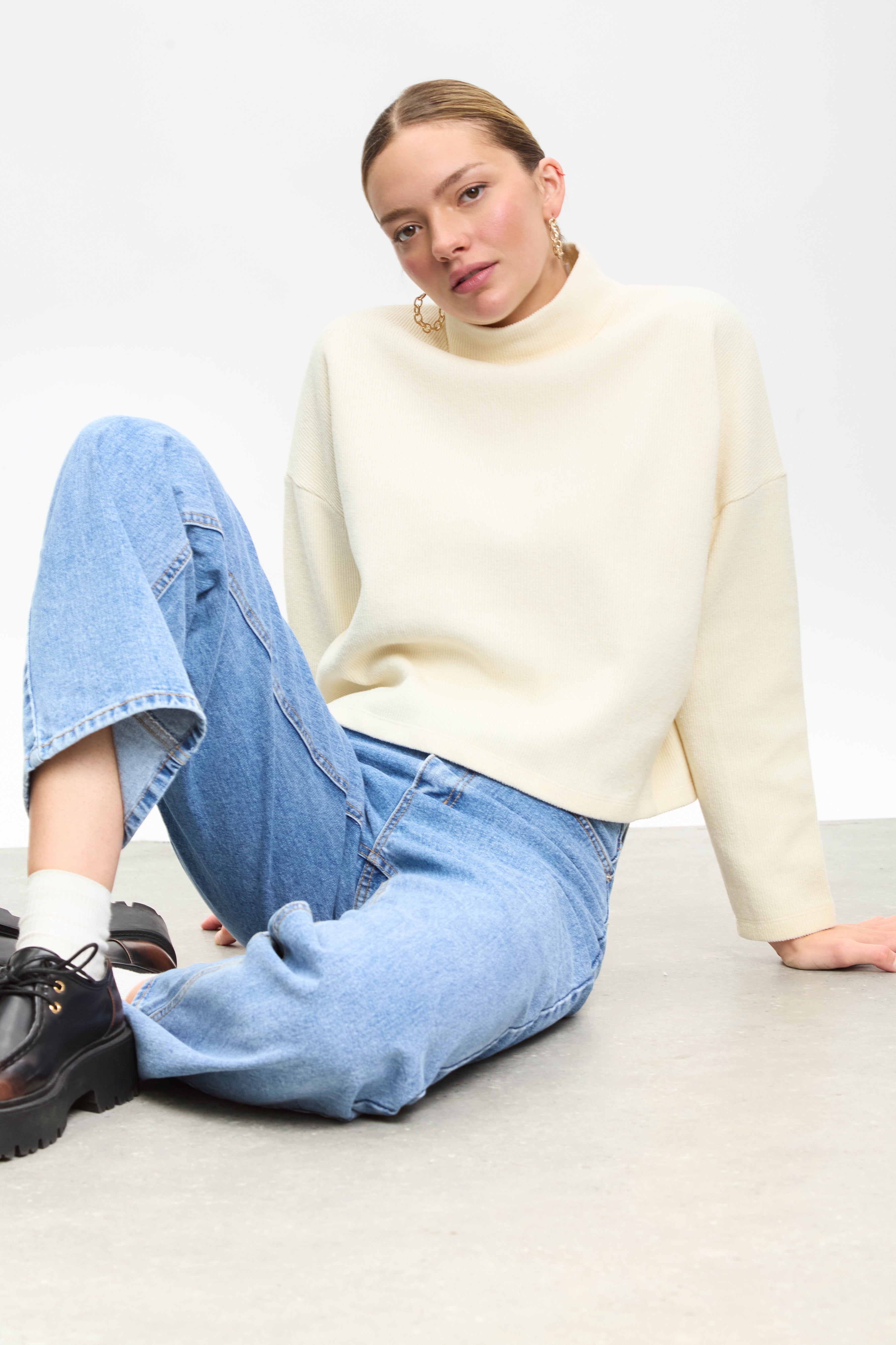 Ivory micro ribbed mock neck top_5