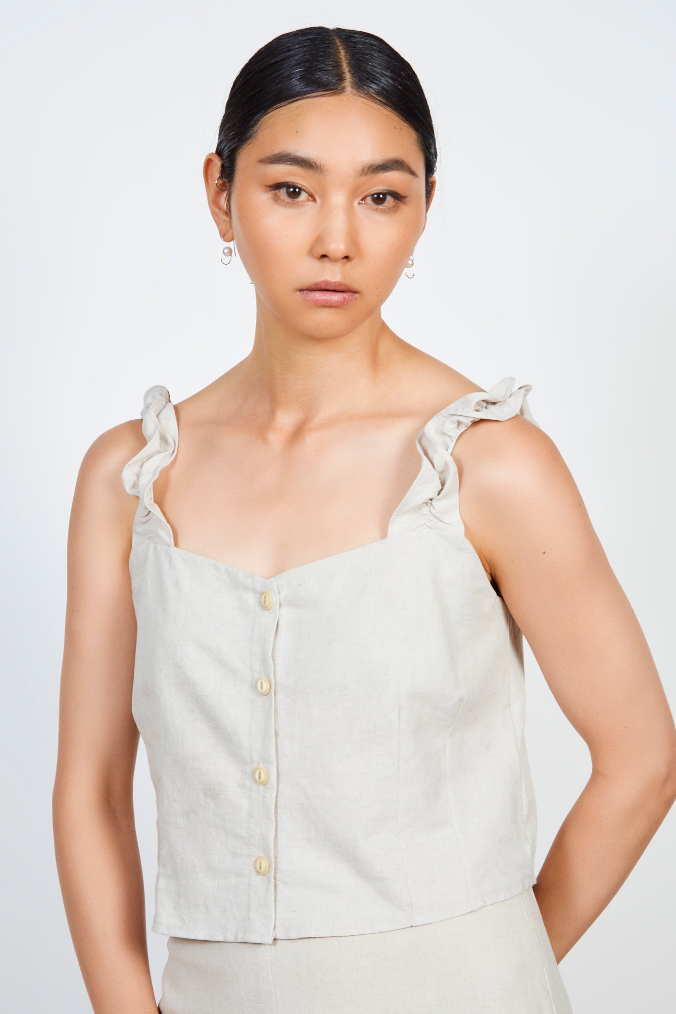 Oatmeal button front tank_2