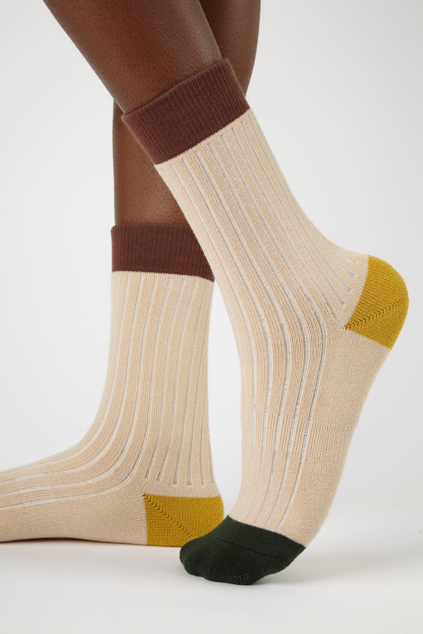 Oatmeal tricolour ribbed socks_3
