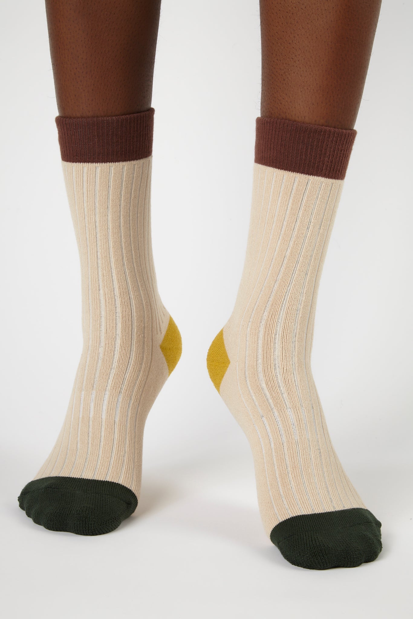 Oatmeal tricolour ribbed socks_4