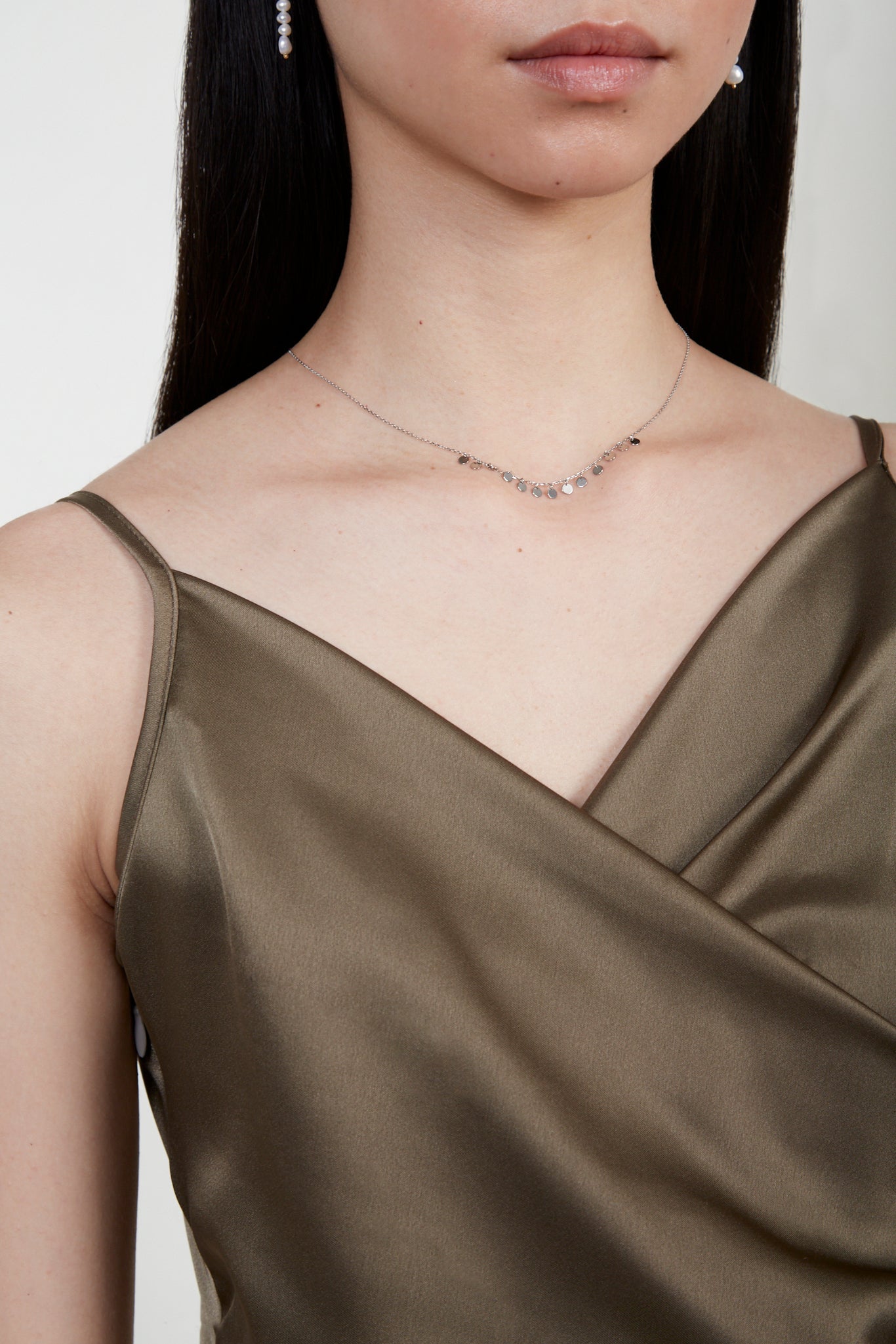 Olive green silky side gathered dress_4