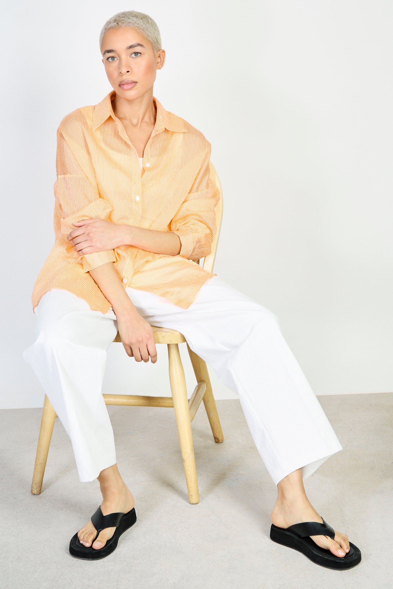Orange and white thin striped relaxed fit shirt_4