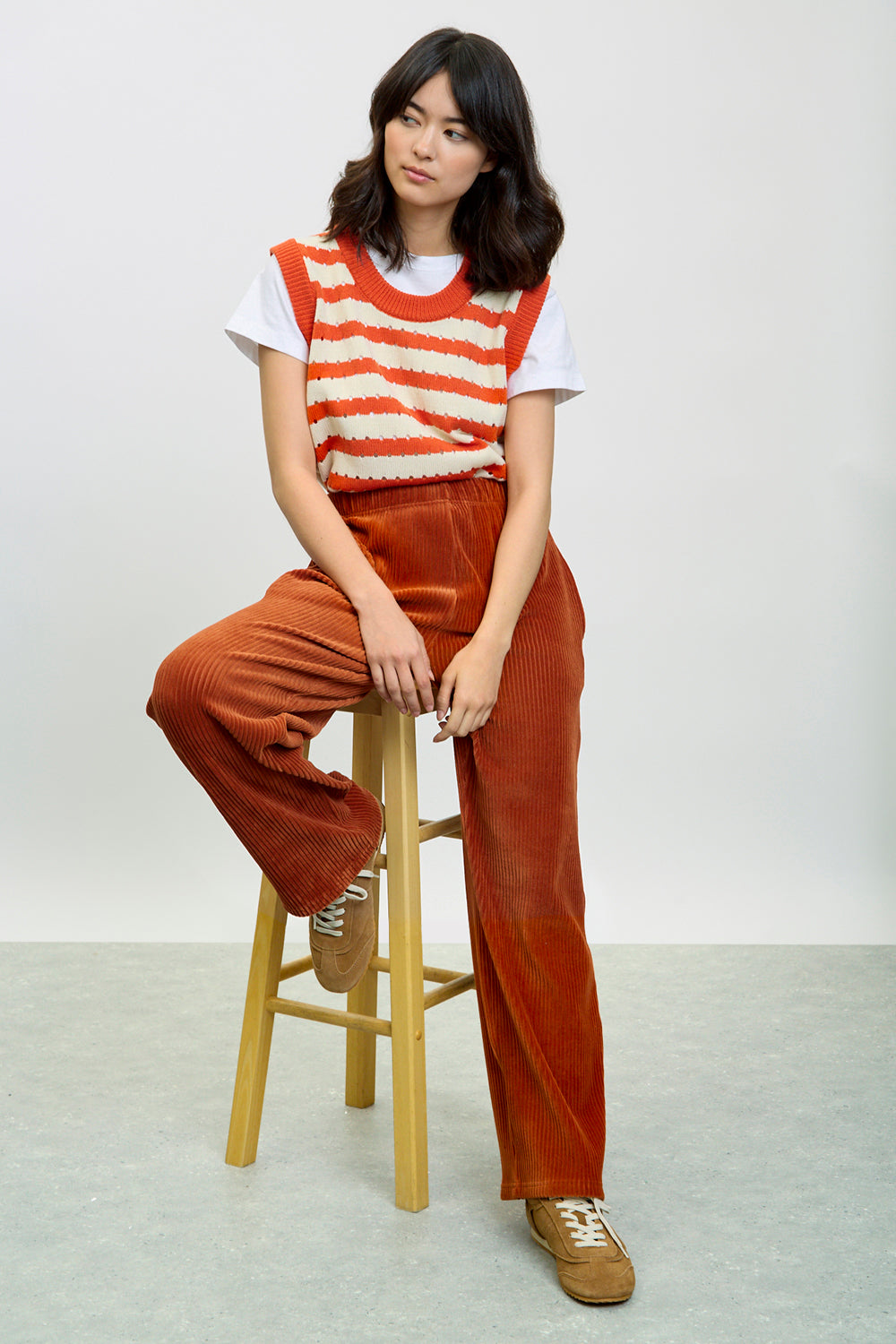 Orange thick wale drawstring trousers_5