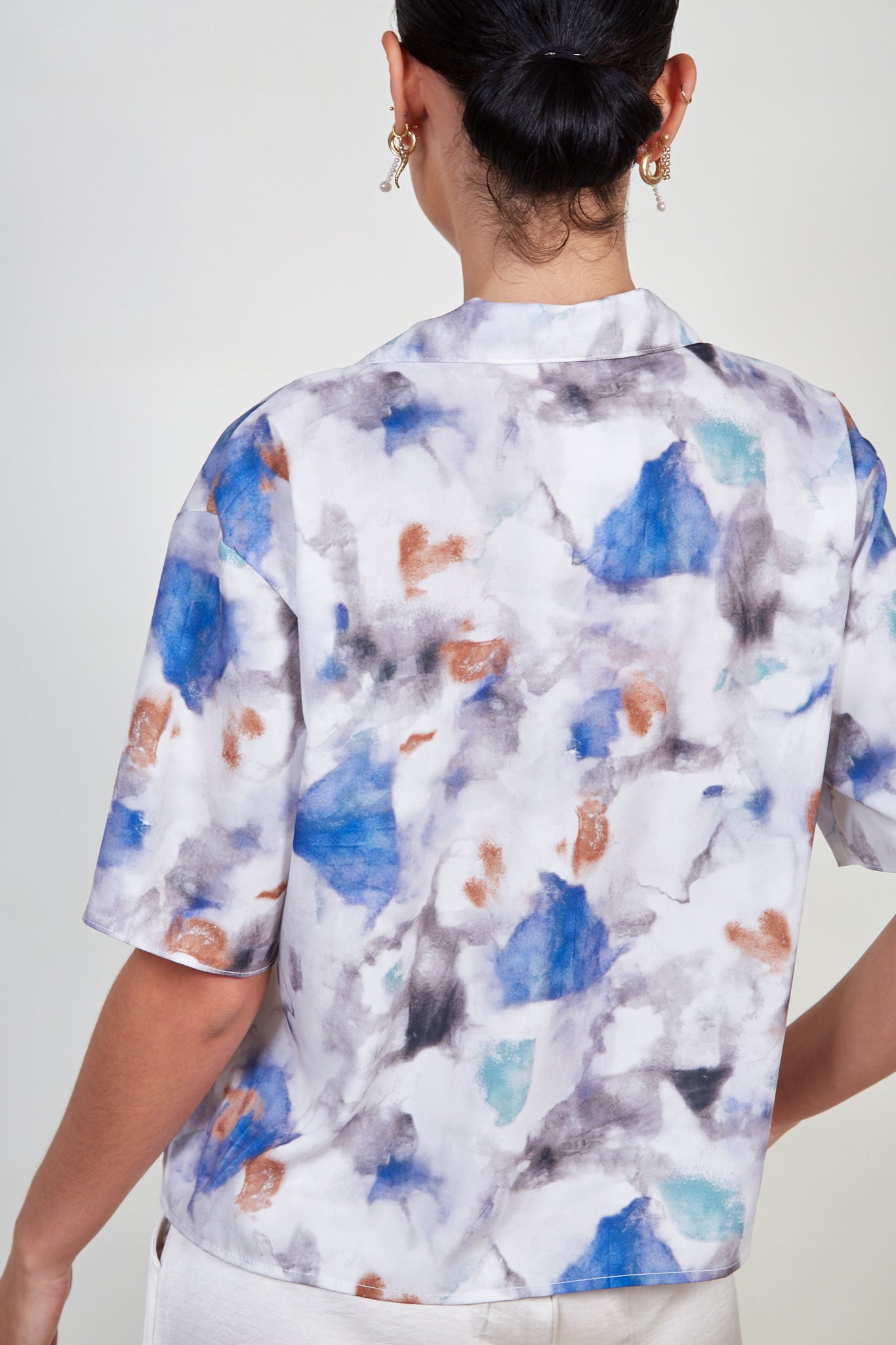 Orange and blue watercolour print shirt_5