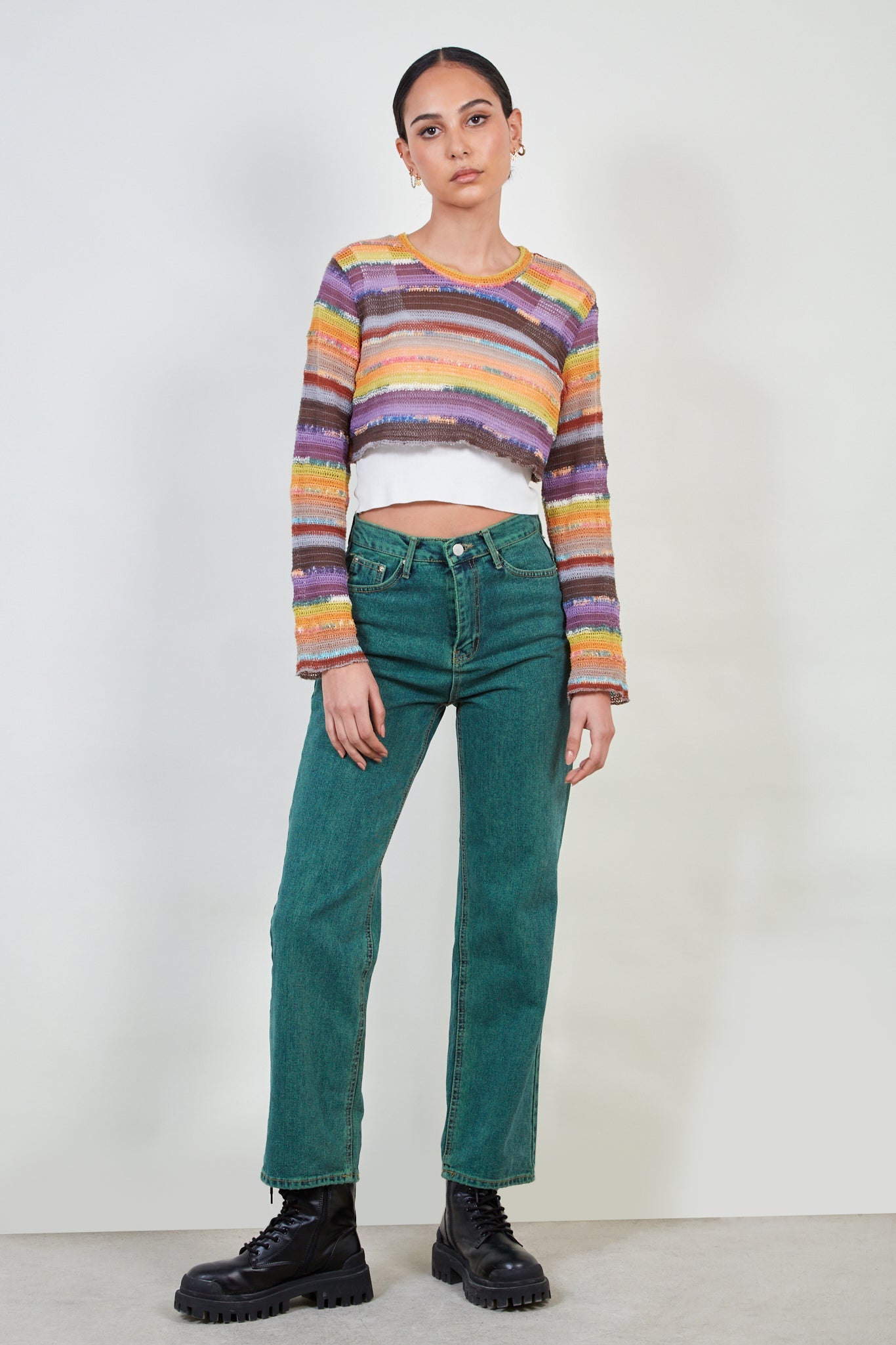 Orange and brown striped cropped top_2