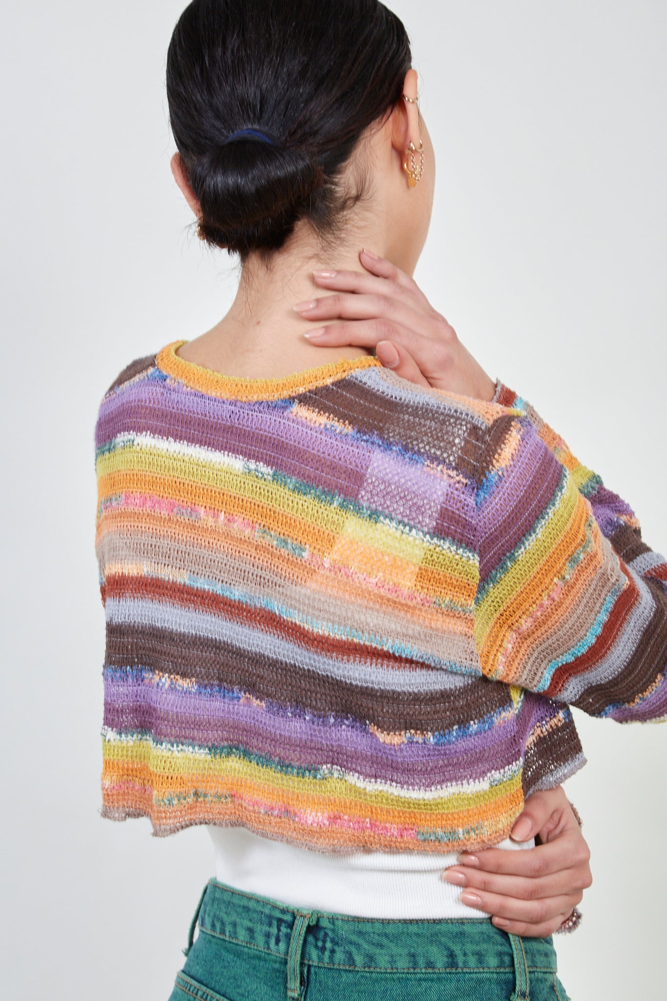 Orange and brown striped cropped top_3