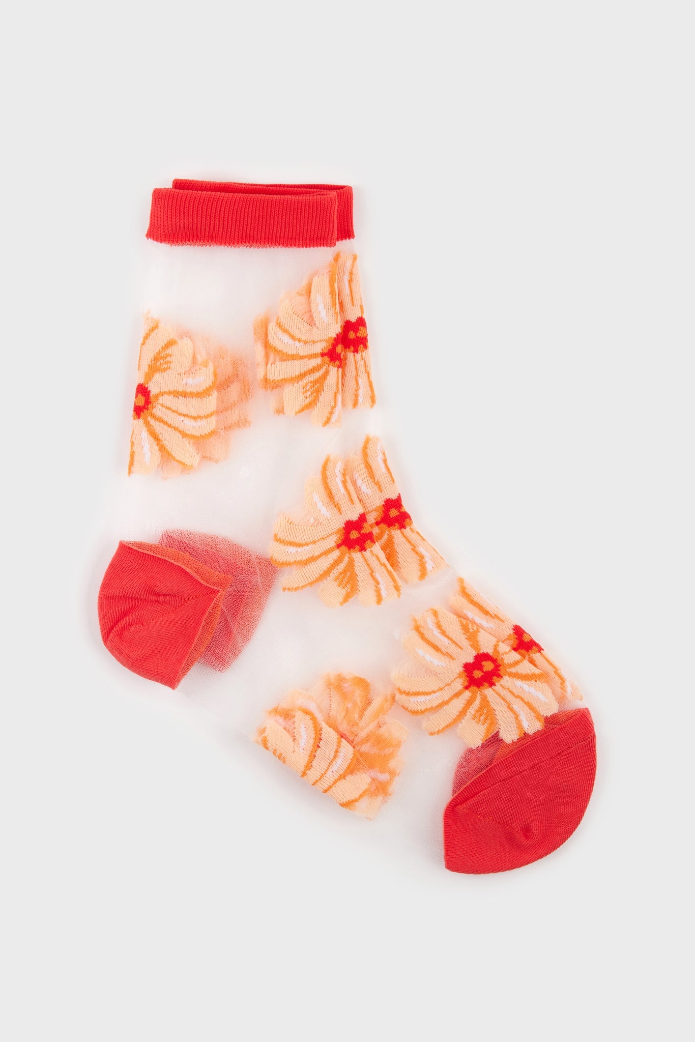 Orange sheer floral socks_2