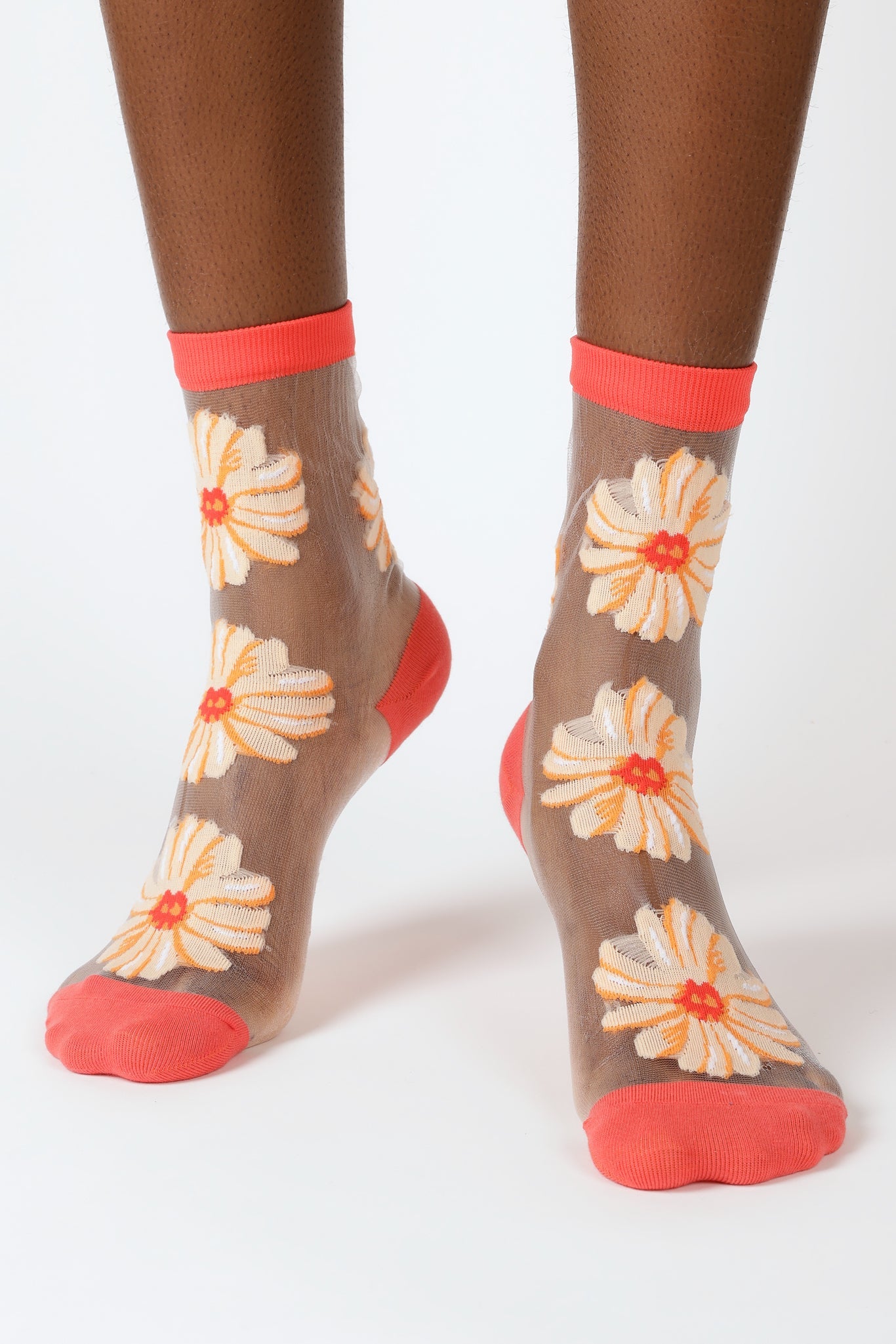 Orange sheer floral socks_1