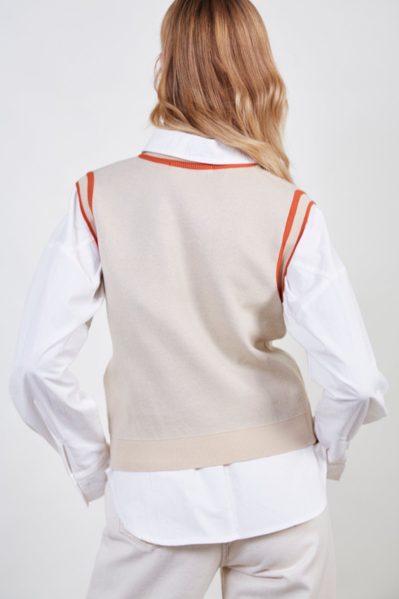 Orange varsity trim argyle vest_4