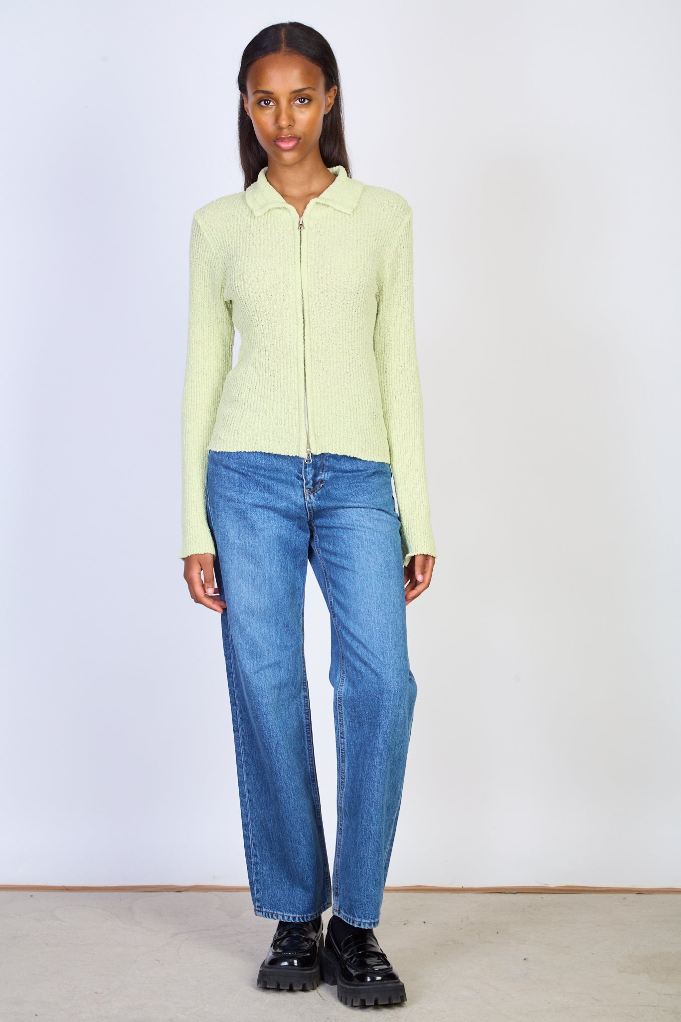 Pale green double zip collared cardigan_4