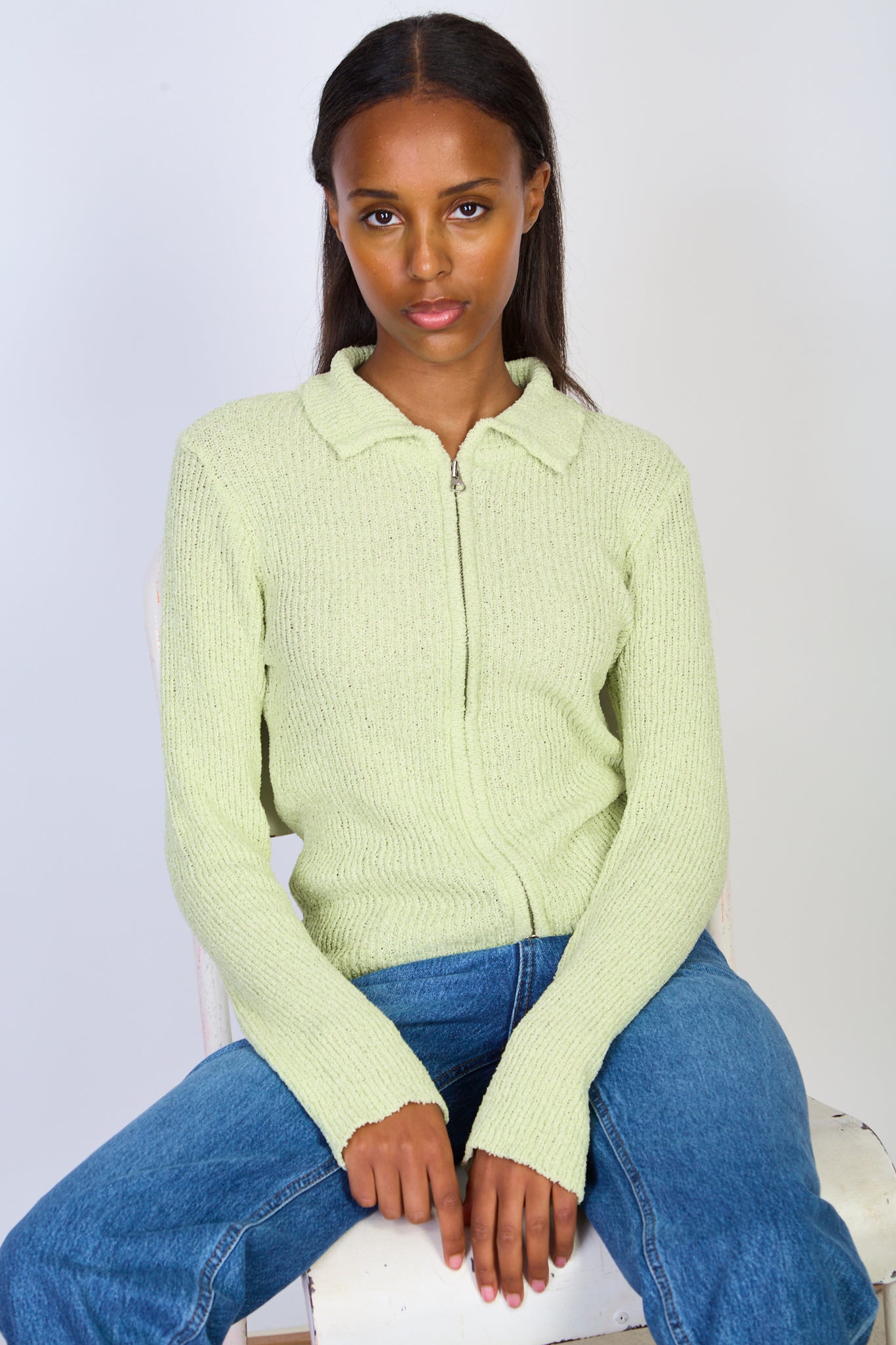 Pale green double zip collared cardigan_5