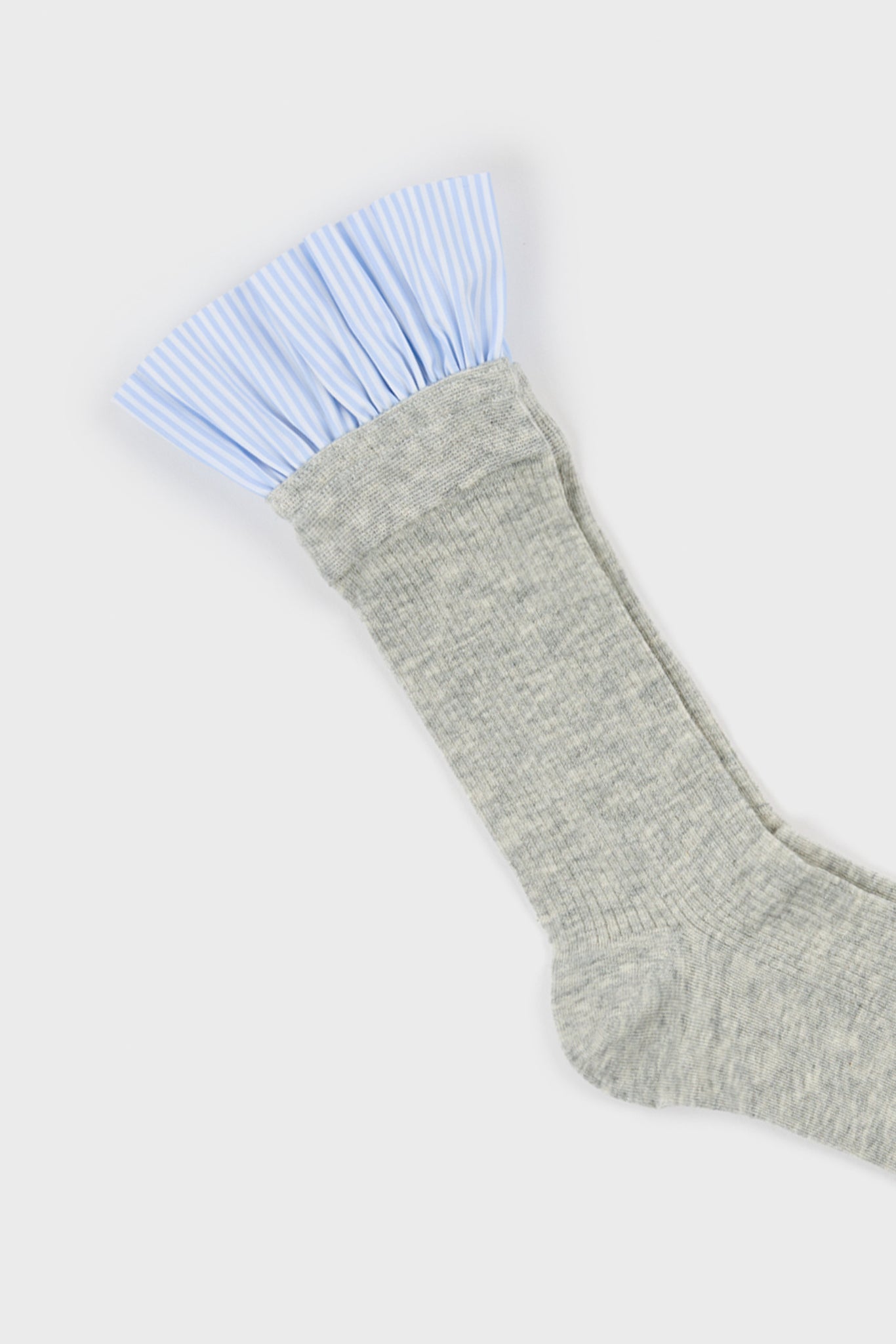 Pale grey and sky blue striped ruffle trim socks_2