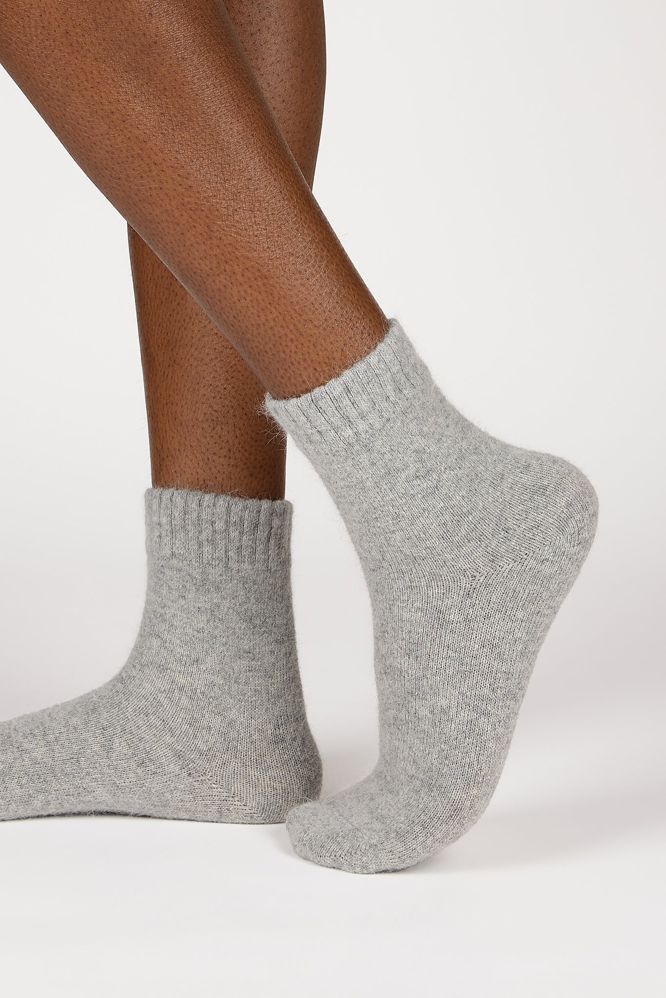 Pale grey angora ribbed ankle trim socks_3