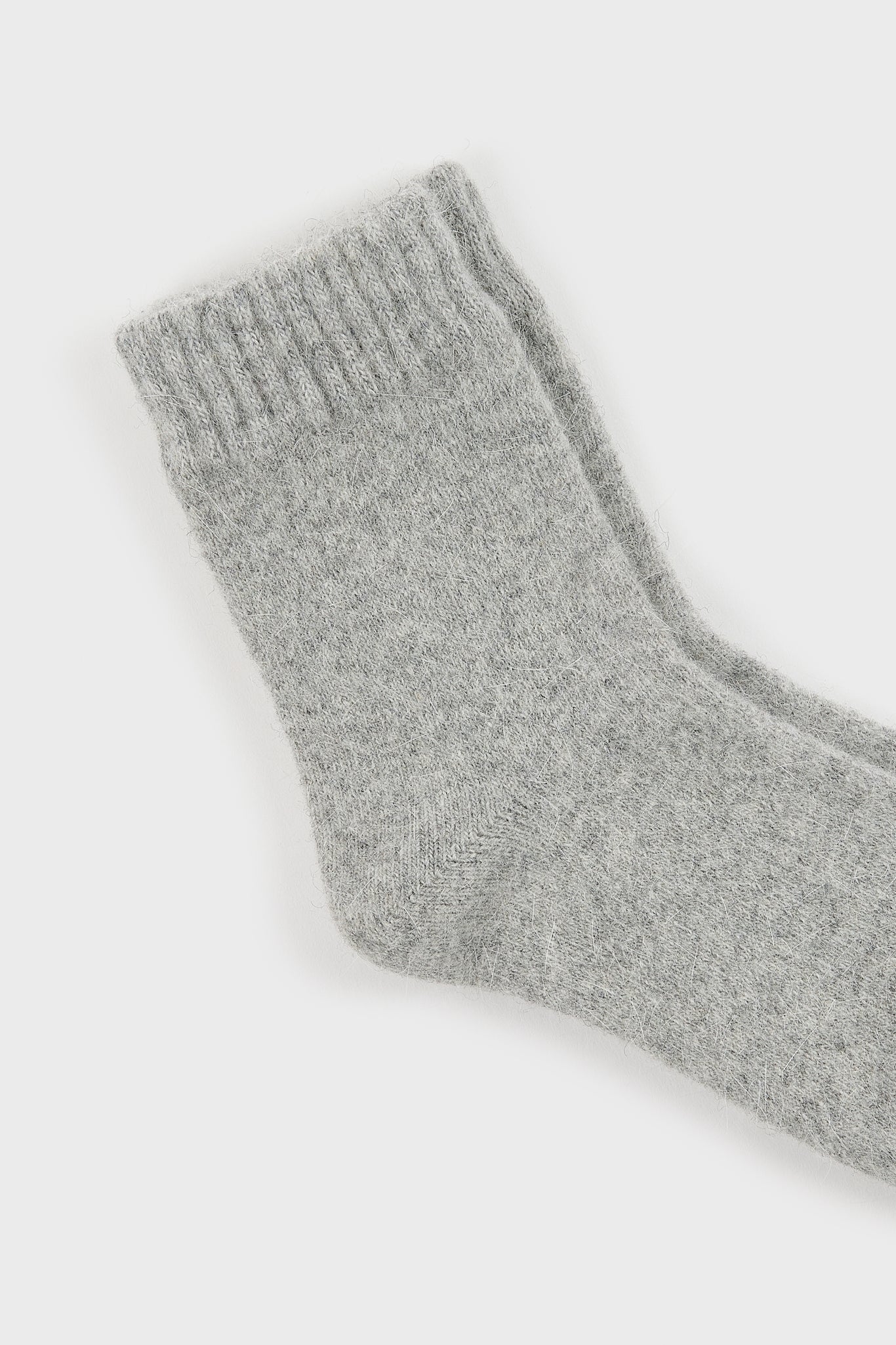 Pale grey angora ribbed ankle trim socks_2