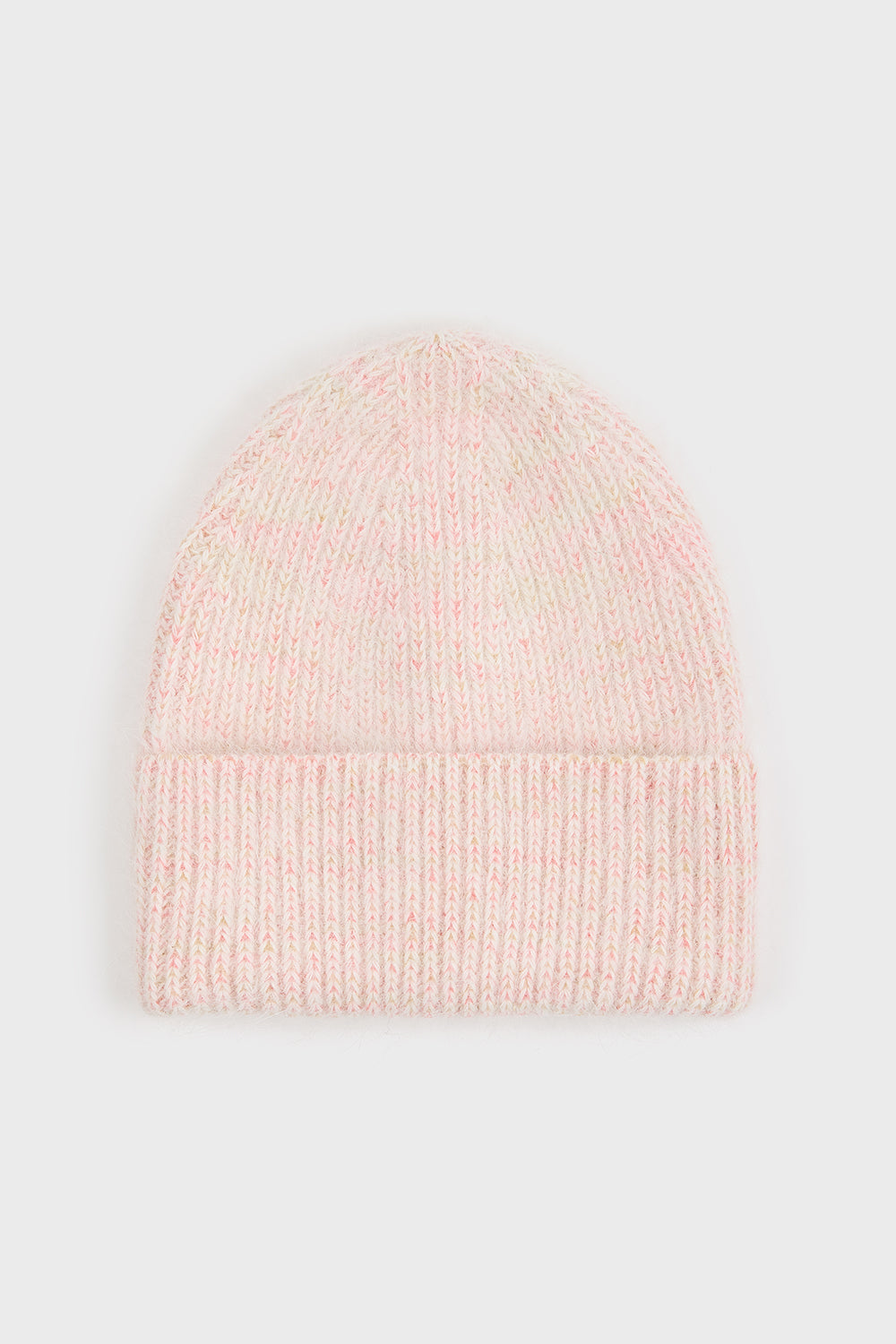 Pale orange ribbed angora blend beanie hat_3