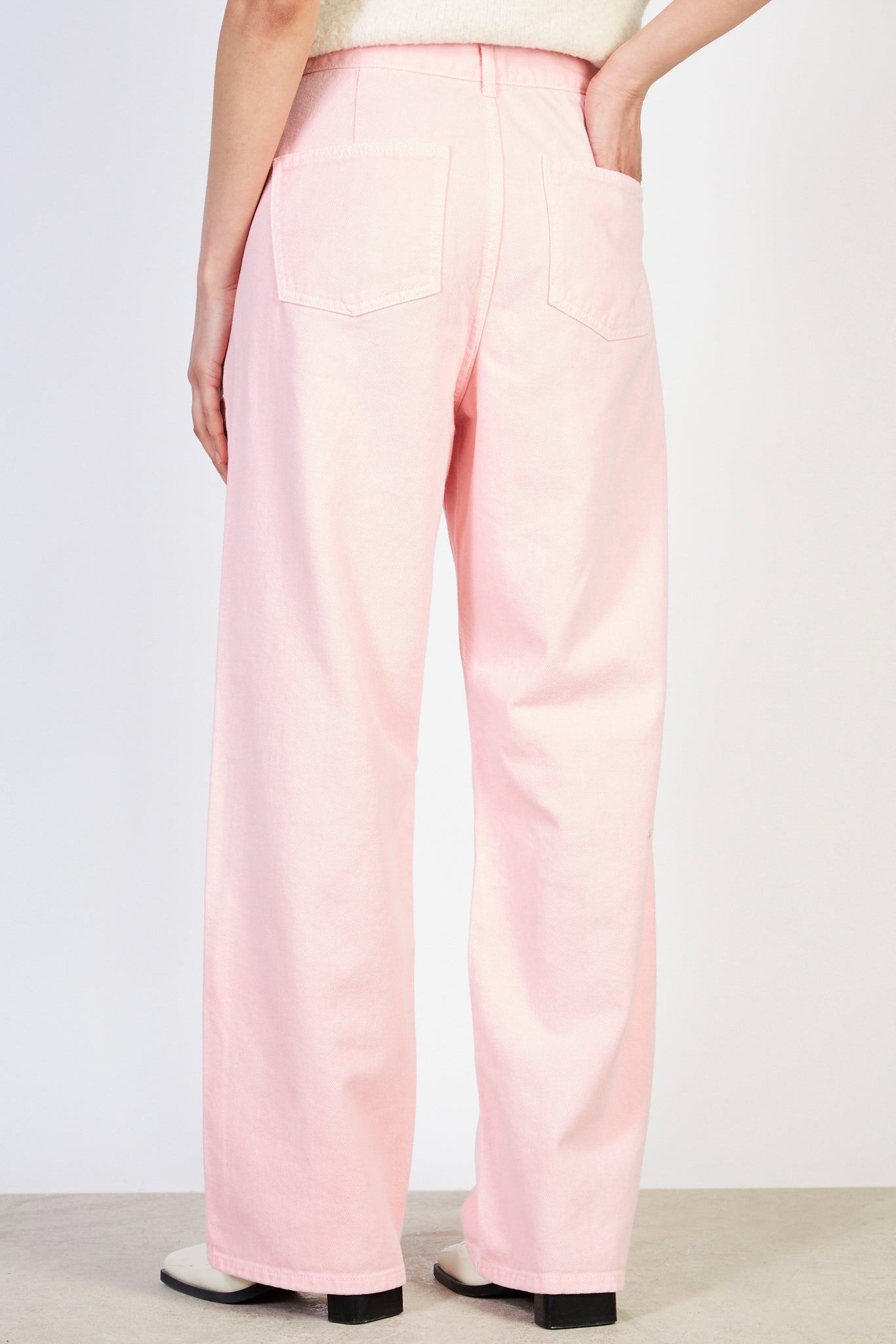 Pale pink adjustable waist double button jeans_2