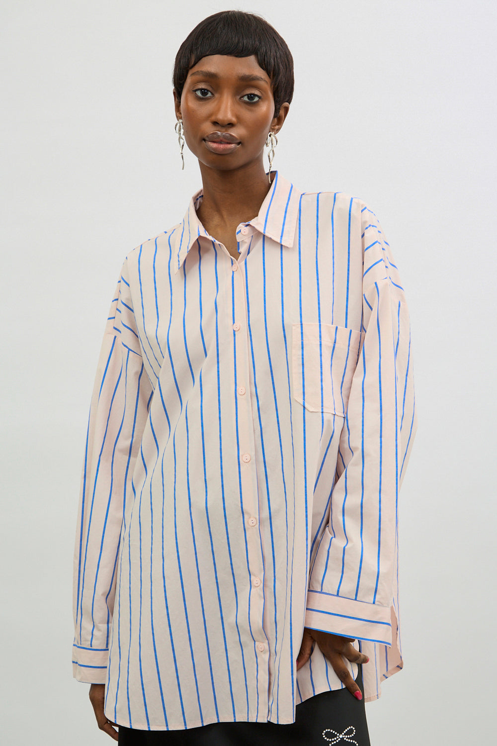 Pale pink and cobalt striped oversized shirt_1