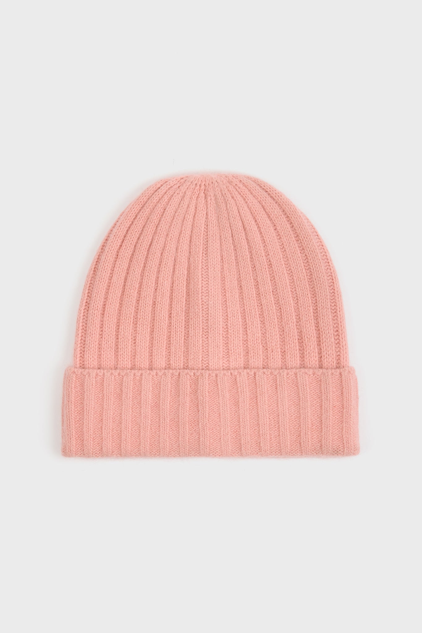 Pale pink angora wool blend large ribbed beanie hat_1