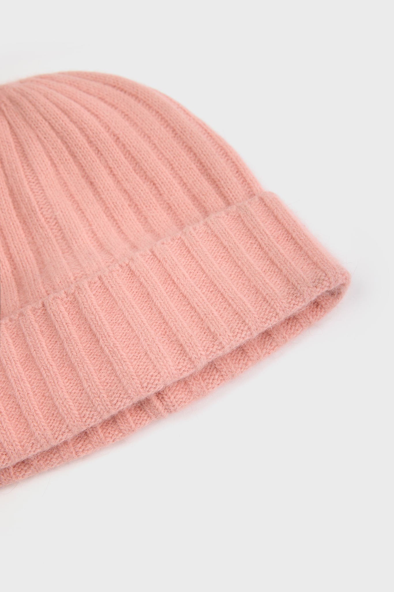 Pale pink angora wool blend large ribbed beanie hat_2