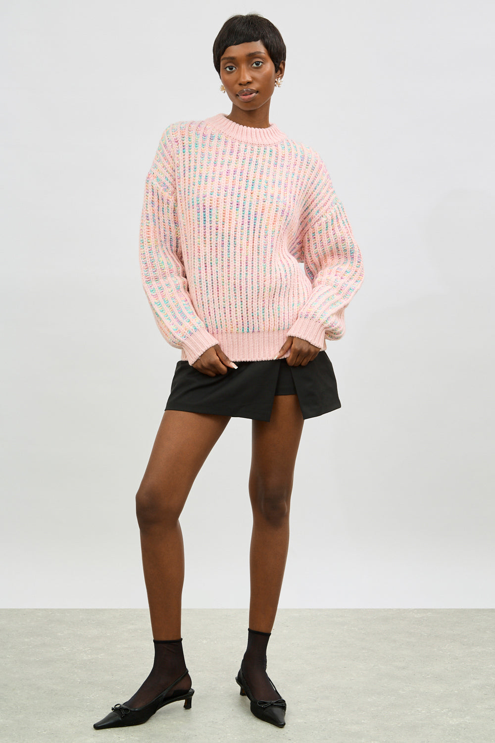 Pale pink rainbow ribbed mock neck jumper_4