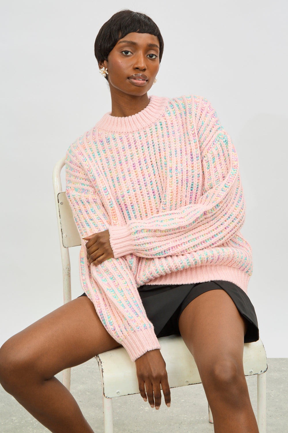 Pale pink rainbow ribbed mock neck jumper_5