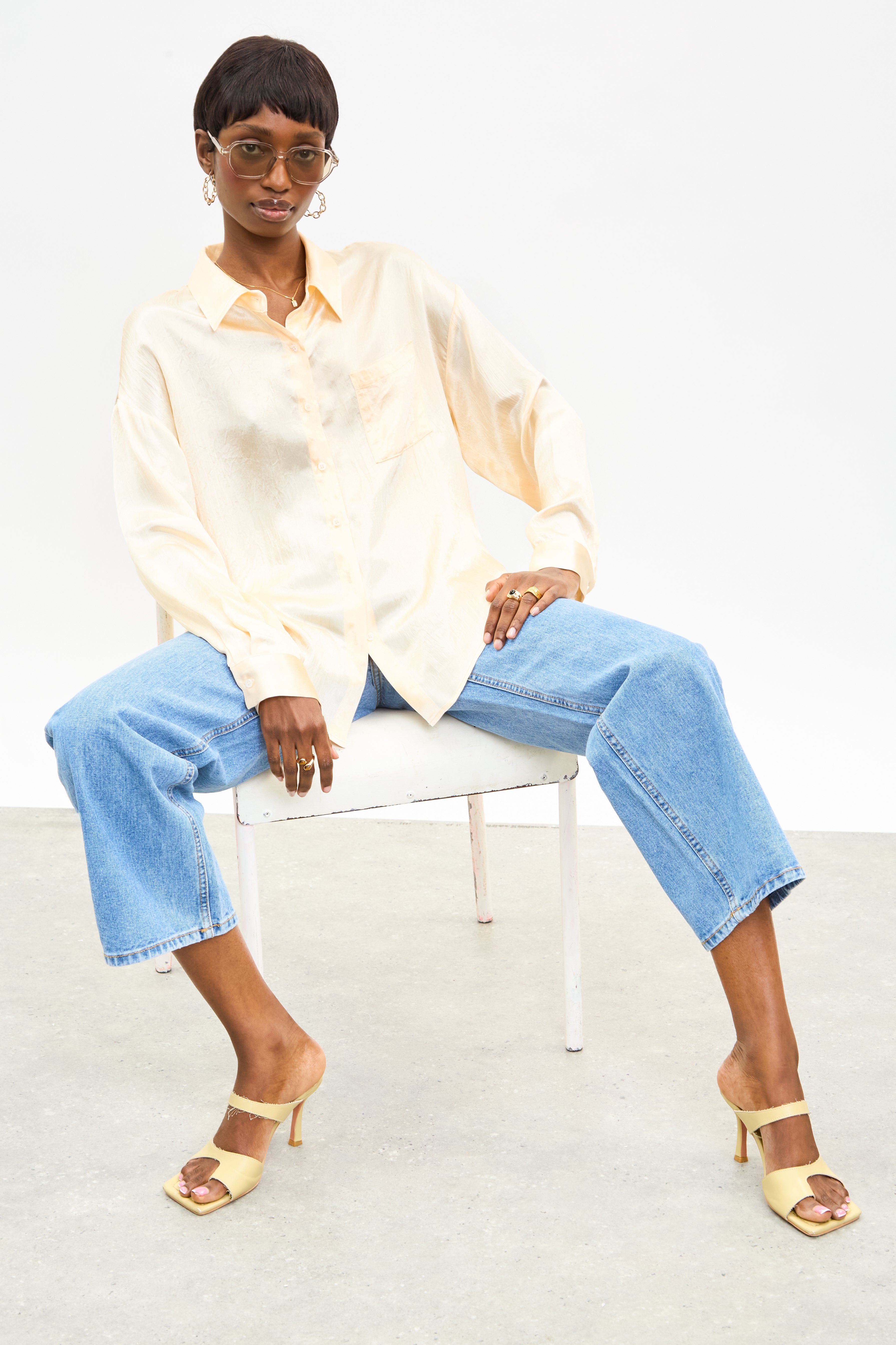 Pale yellow silky shirt blouse_5