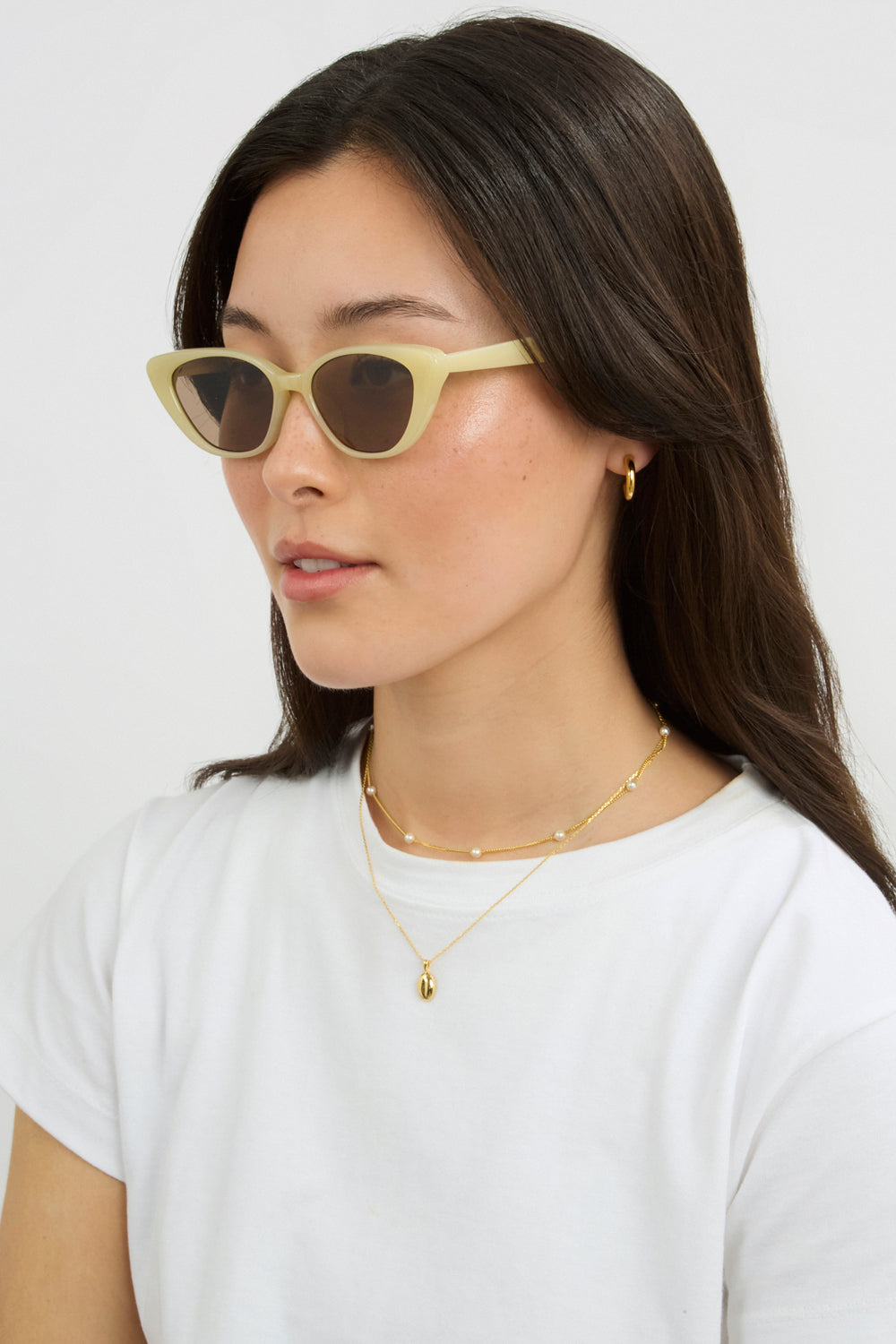 Pale yellow thick cateye sunglasses_4