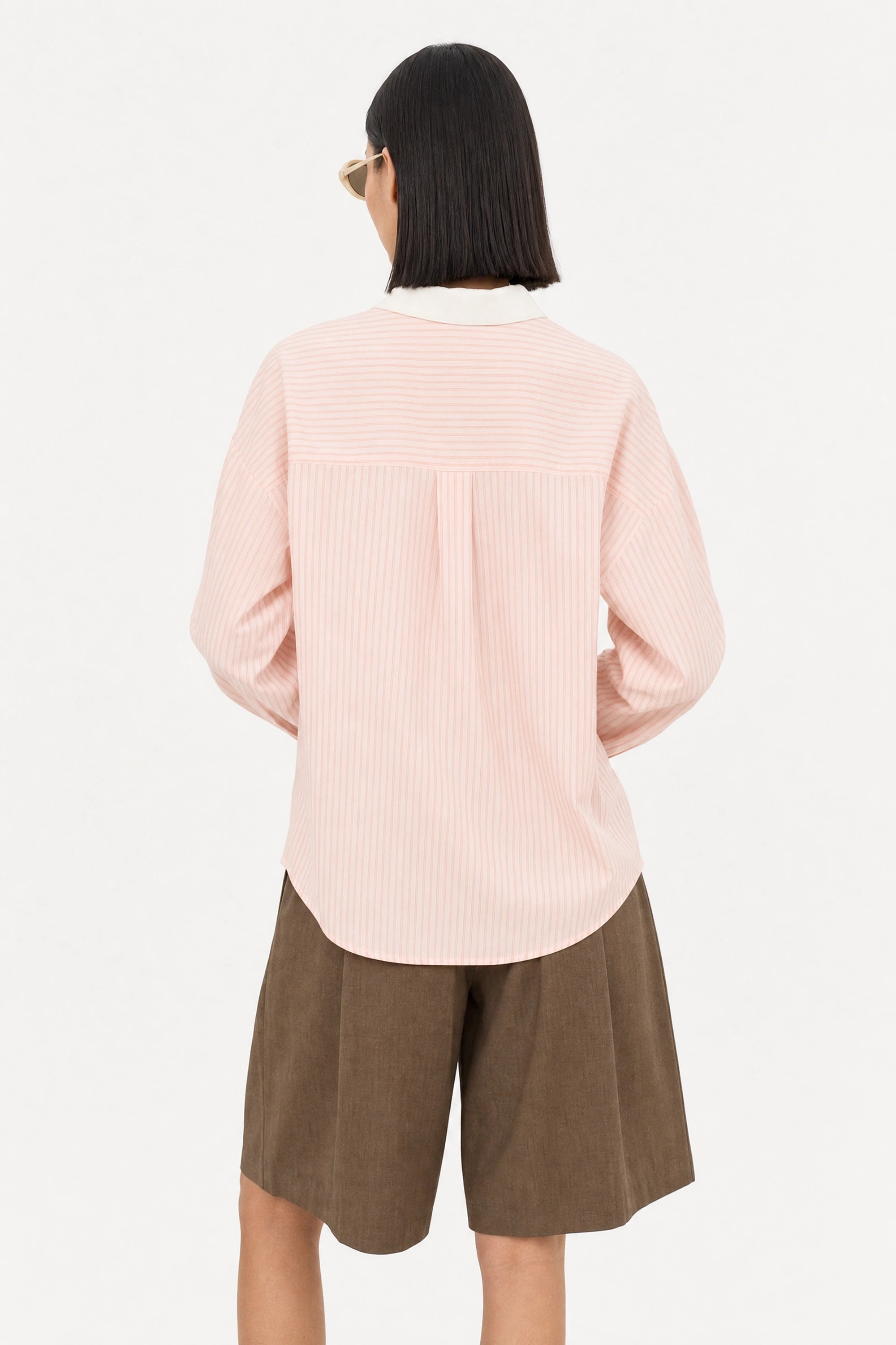Pale pink vertical striped contrast collar shirt_4