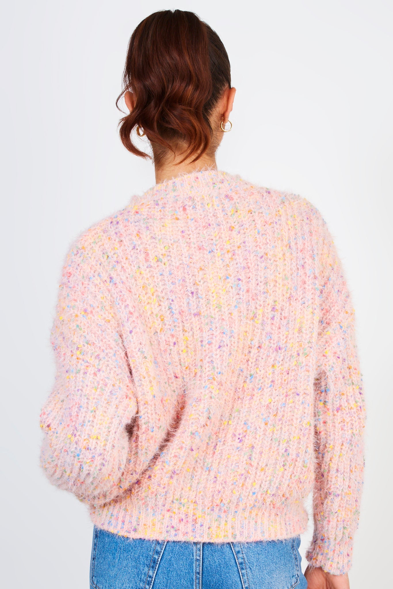 Pale pink bold fuzzy rainbow fleck crew neck jumper_2