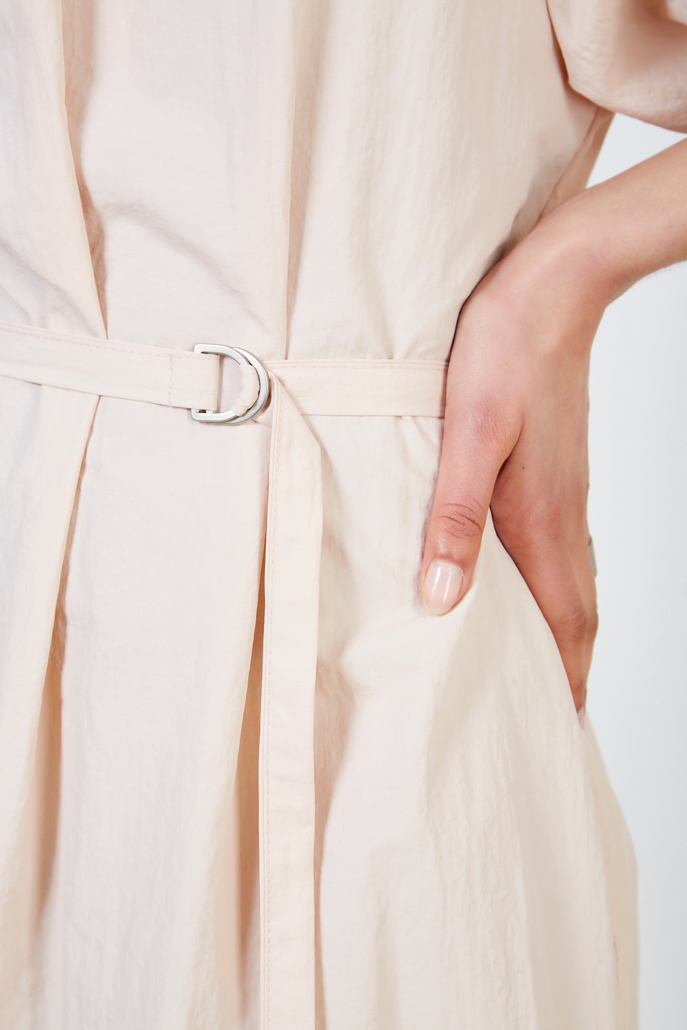 Pale pink puff sleeve belted off shoulder dress_4