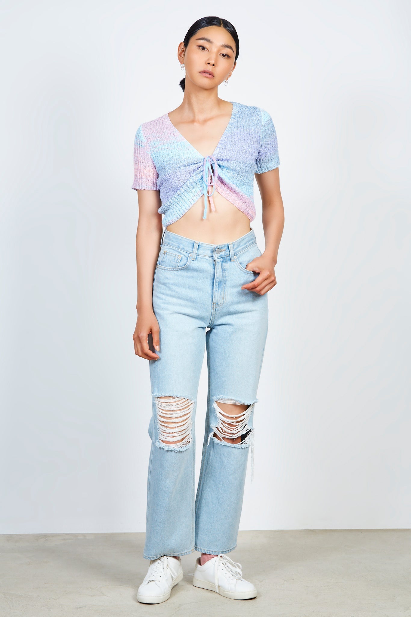 Pastel blue pink and purple striped knit tee_4